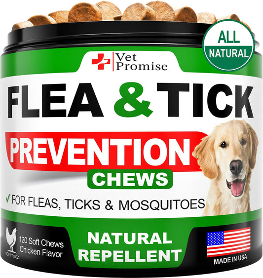 Flea and Tick Prevention for Dogs Chewables All Natural Dog Flea & Tick Control Flea and Tick Chews for Dogs Oral Flea Pills for Dogs Supplement All Breeds and Ages Made in USA 120 Tablets
