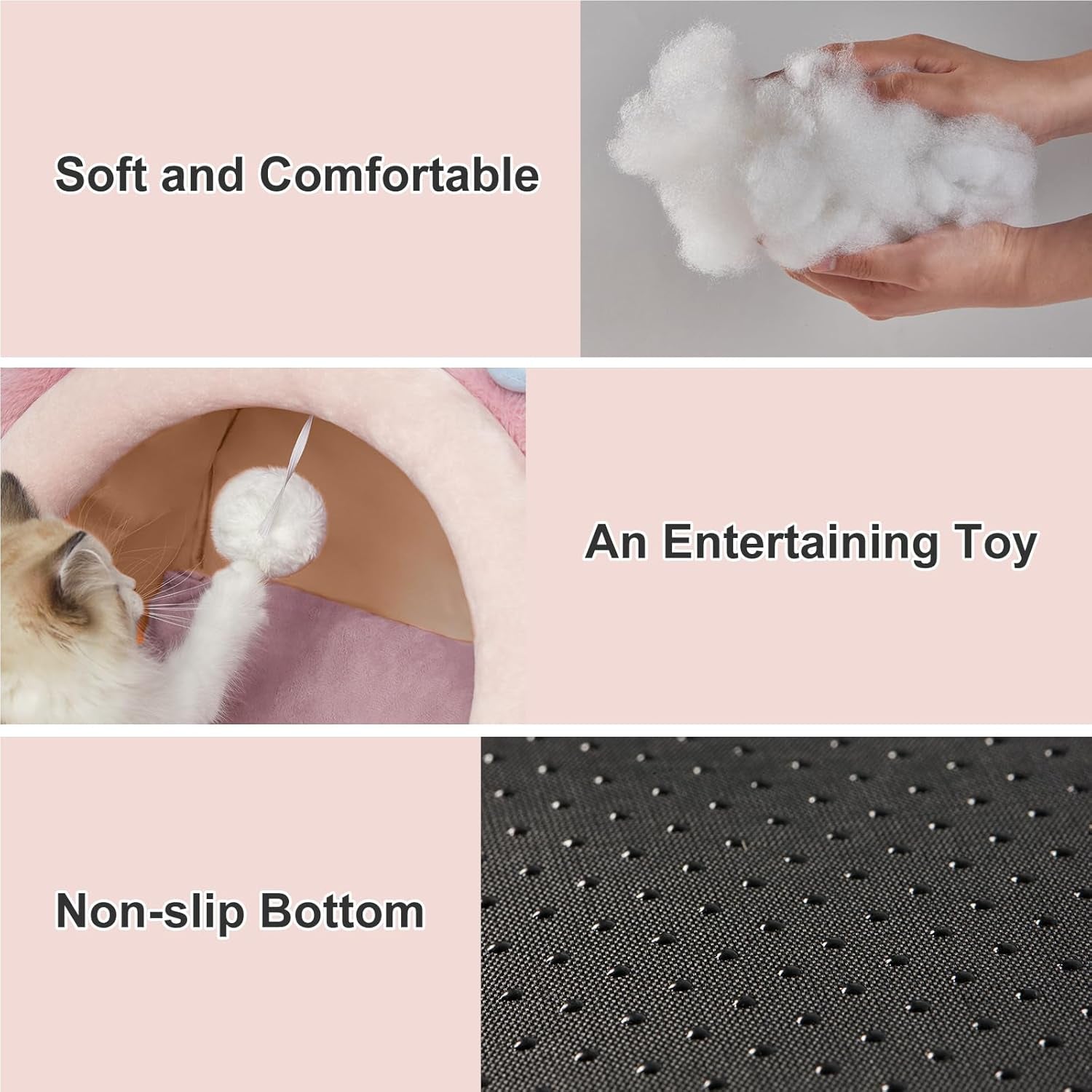 Cute Cat Bed for Indoor, Cats Warm Soft Cave Fit for Cat up to 16 Lb and Puppy, Pink Rabbit, M