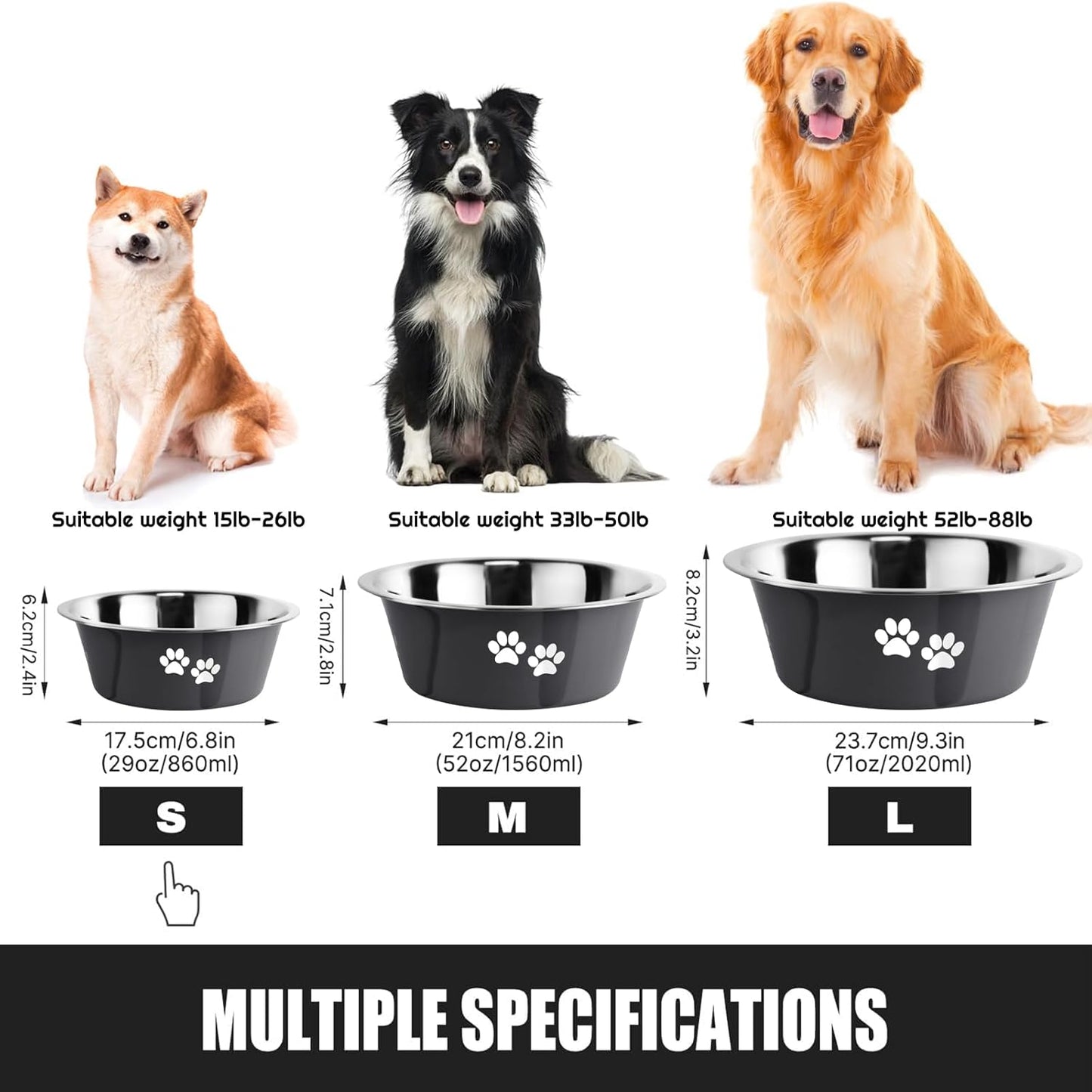 Stainless Steel Dog Bowls, Nonslip Rubber Bottom No Spill Proof Skid Metal Insulated Dog Bowls for Large Medium Small Breed Dogs (Grey, 3.6 Cups/29 OZ)