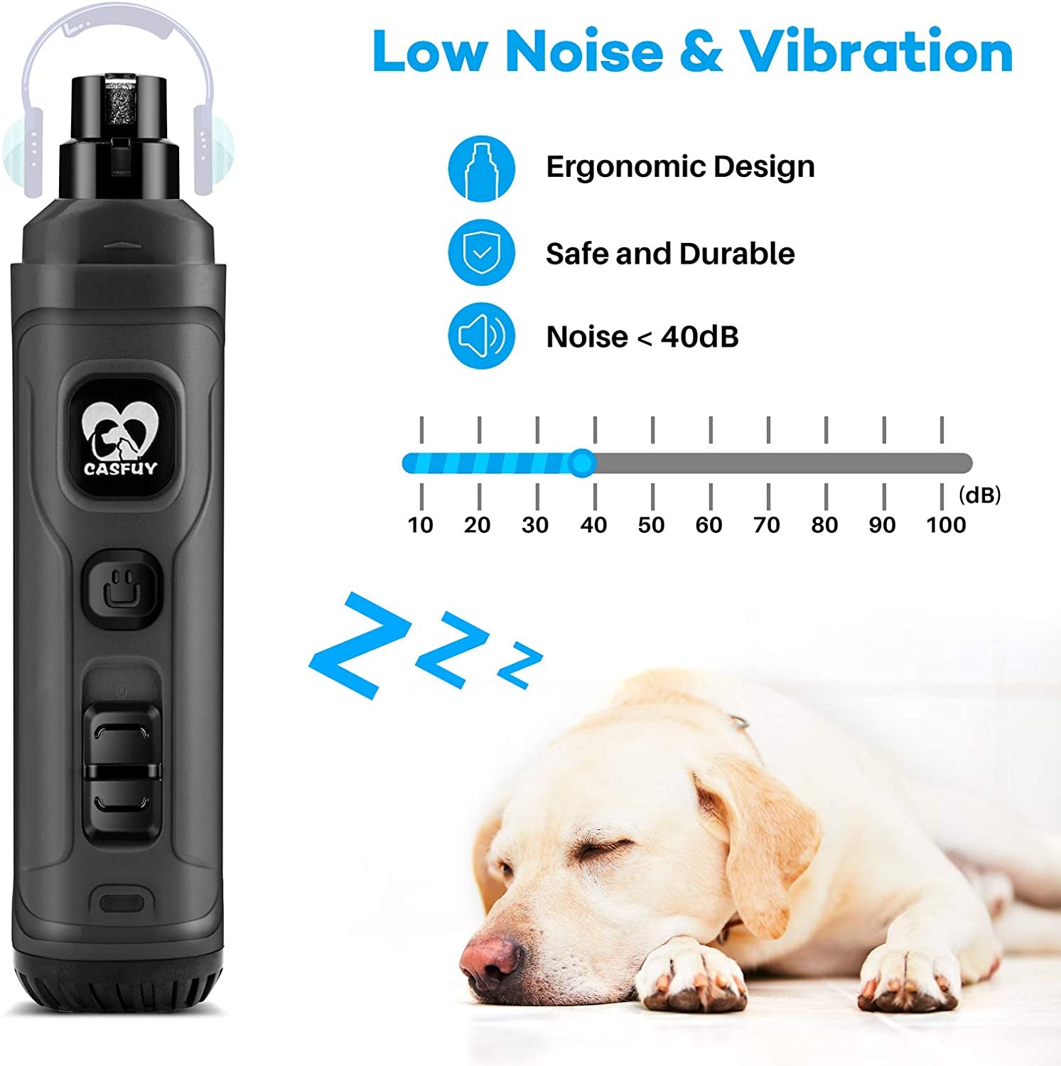 Dog Nail Grinder with 2 LED Light - 2-Speed Powerful Electric Pet Nail Trimmer Professional Quiet Painless Paws Grooming for Small Medium Large Dogs and Cats (Grey)