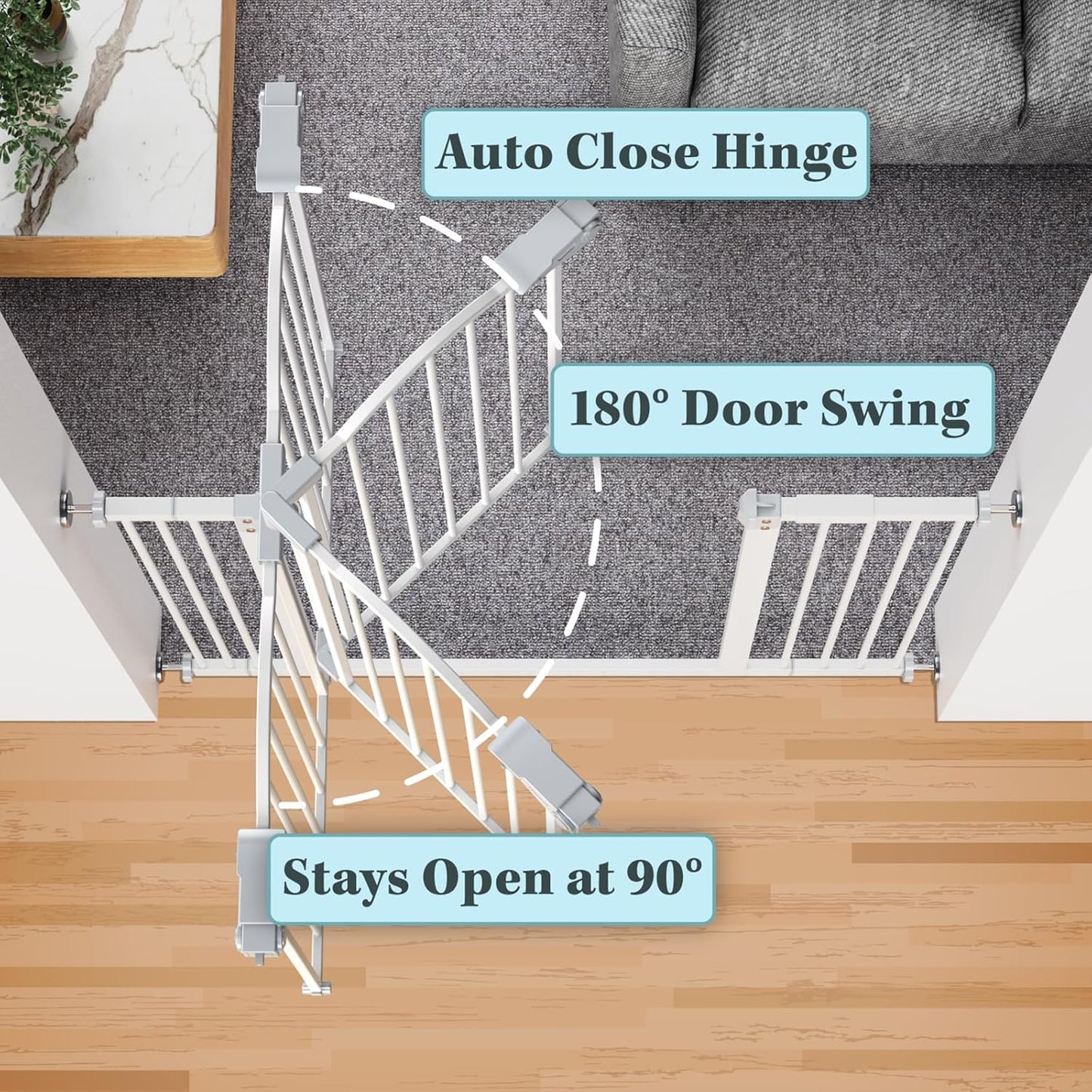 30" Tall Safety Gates for Pets, Hallways, Bedrooms, Wall Pressure Mount No Drill