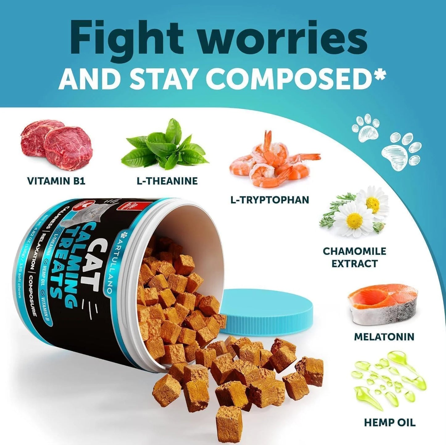 Hemp Cat Calming Treats for Stress & Anxiety Relief Cat & Kittens Melatonin