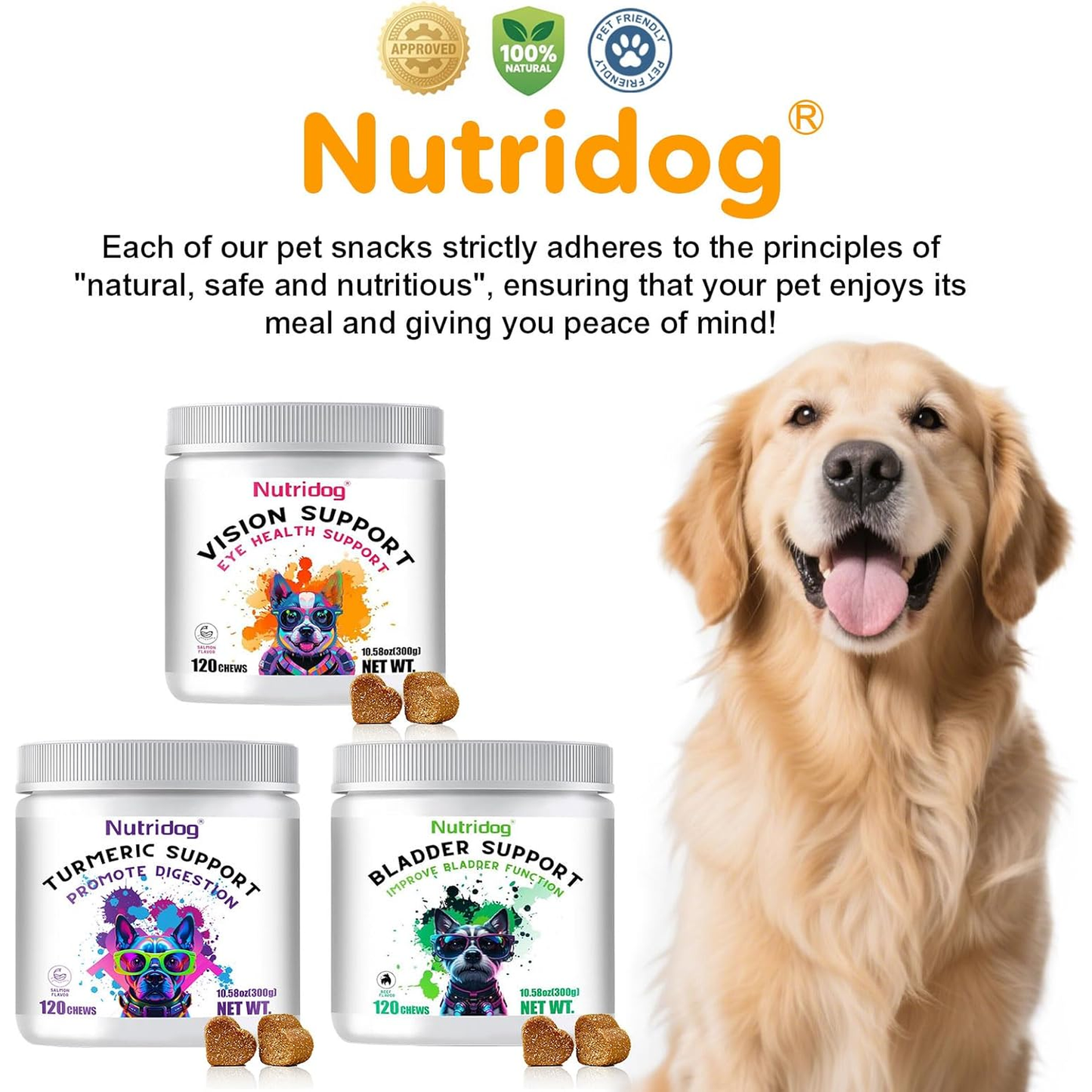 Eye Supplements for Dogs - Vision Support Soft Chews with Lutein, DHA & Vitamin C | 120Ct Salmon Flavor Tear Stain Chews | Cataract & Dry Eye Relief Supplement (120 Ct, Salmon)