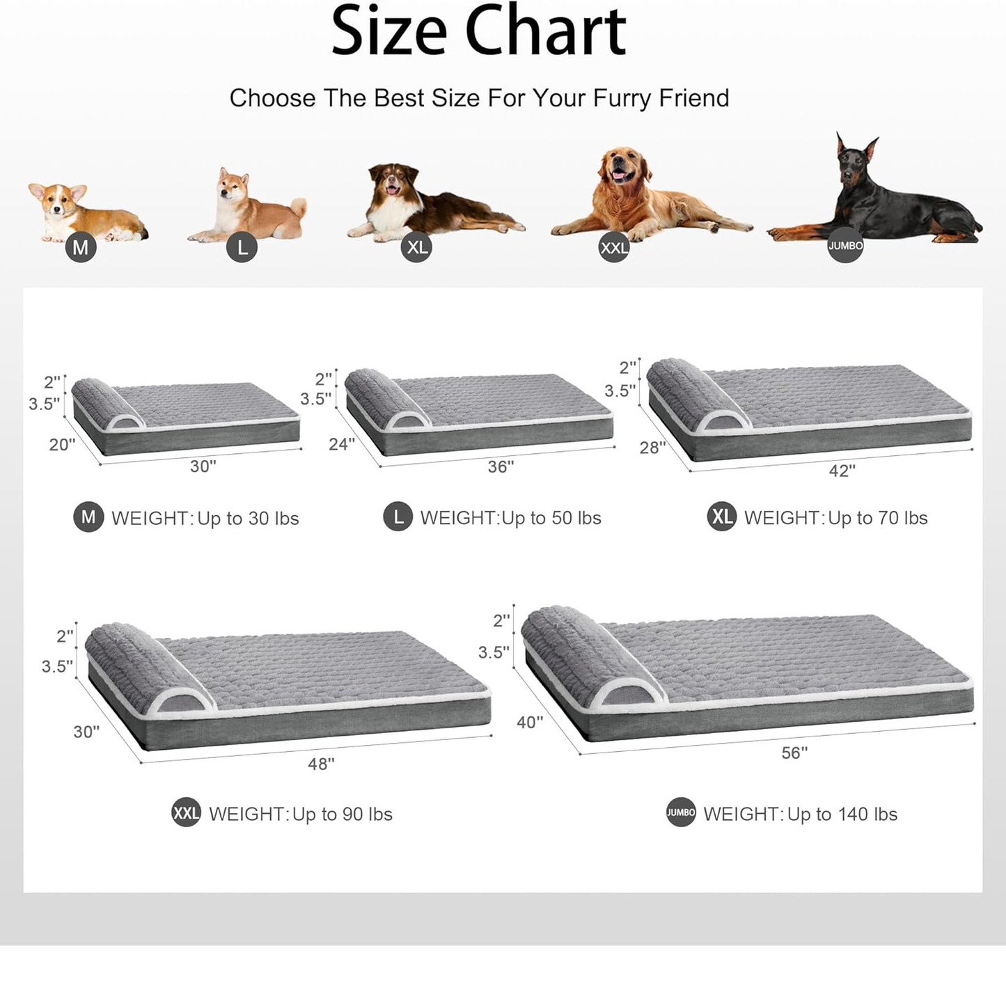 Orthopedic Dog Bed Large Sized Dog with Pillow 36''X24'', Waterproof Soft Comfortable Egg Crate Foam Pet Crate Beds Mat with Removable Washable Cover and Non-Slip Bottom, Grey