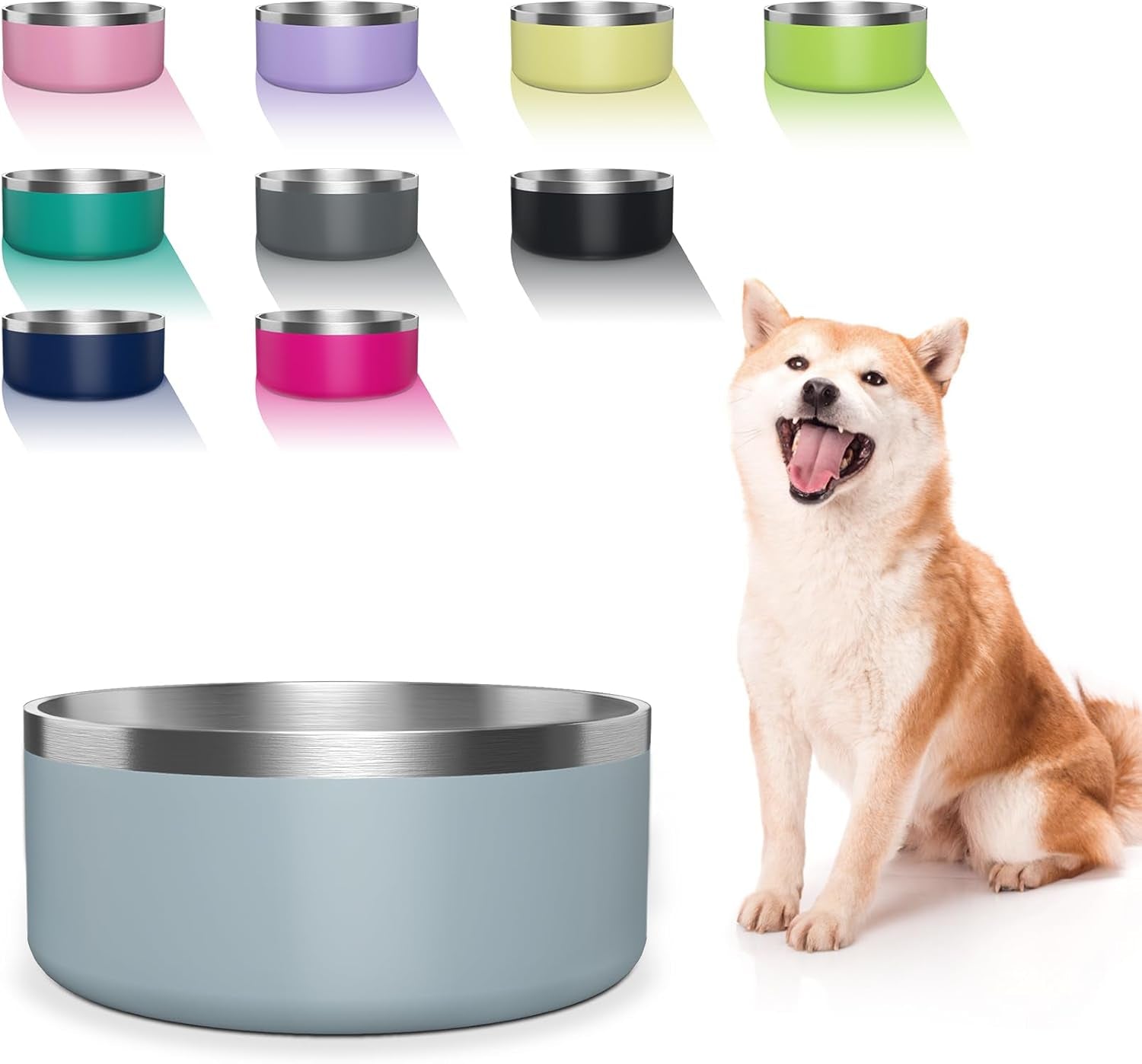 Dog Bowl, Stainless Steel Dog Food and Water Bowl with Non Slip Quiet Bottom, Easy to Clean, Dishwasher Safe, 40Oz, Blue