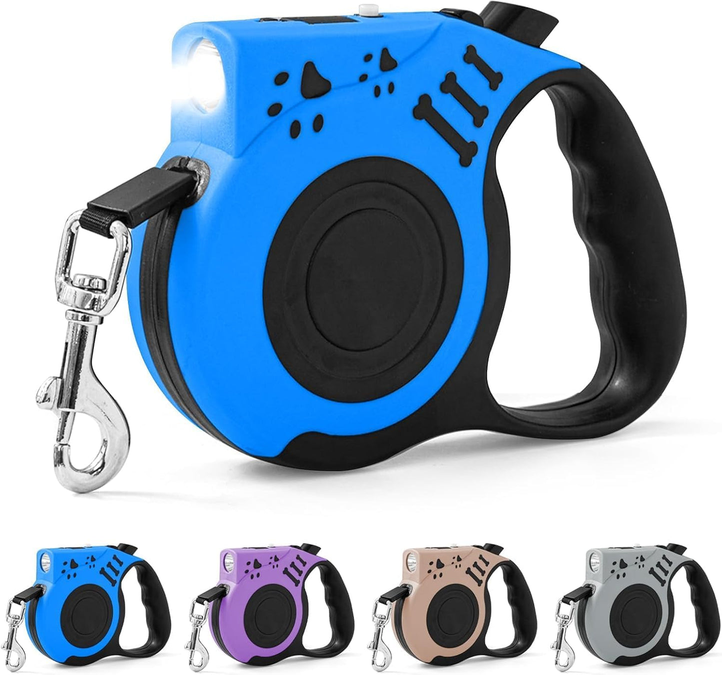 Retractable Dog Leash with USB Rechargeable Flashlight for Night Walks, 16FT Automatic Telescopic Tractor Dog Leash for Small and Medium Dogs, Blue