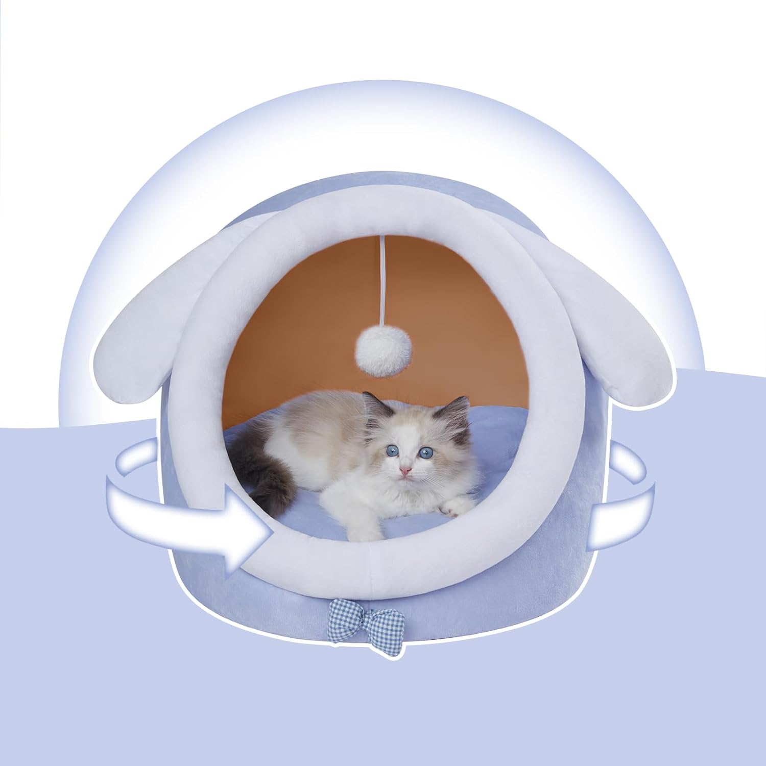Cute Cat Bed for Indoor Cats, Warm Soft Cave Fit for Cat up to 16 Lb and Puppy, Big Ear, M