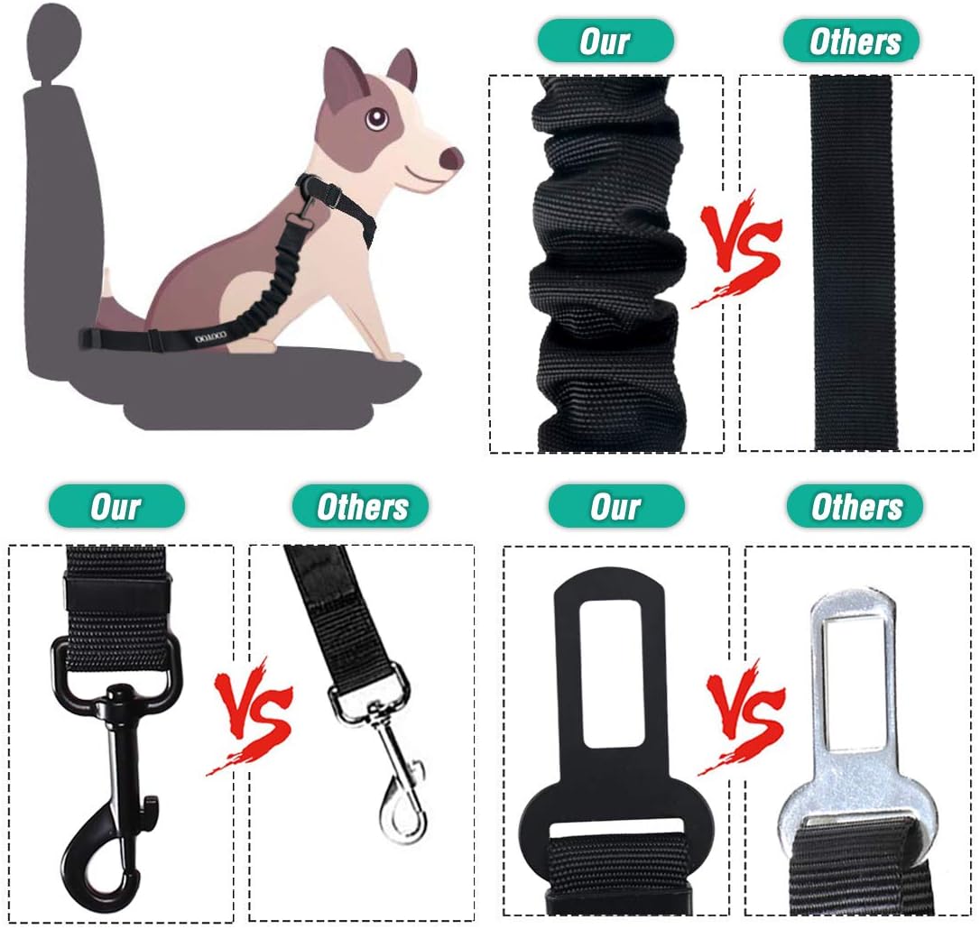 Dog Seat Belt, Durability Retractable Dog Car Harness Adjustable Dog Seat Belt for Vehicle Nylon Pet Safety Seat Belts Heavy Duty & Elastic (1 Pack Black)