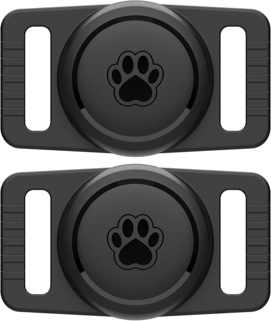 For Airtag Dog Collar Holder 2 Pack,Waterproof Dog Collar Holder for Apple Airtag, Silicone Air Tags Case for Dog Collars(Black)