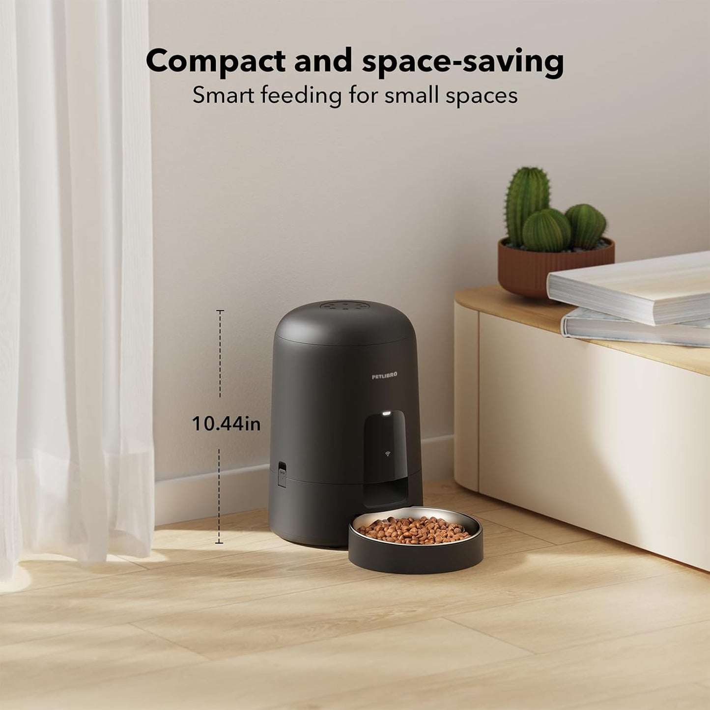 Automatic Cat Feeder, Wi-Fi Rechargeable Cats Food Dispenser Battery-Operated with 30-Day Life, AIR 2.4G Wi-Fi Timed Pet Feeder for Cats & Dogs, 2L Auto Cat Feeder, Black