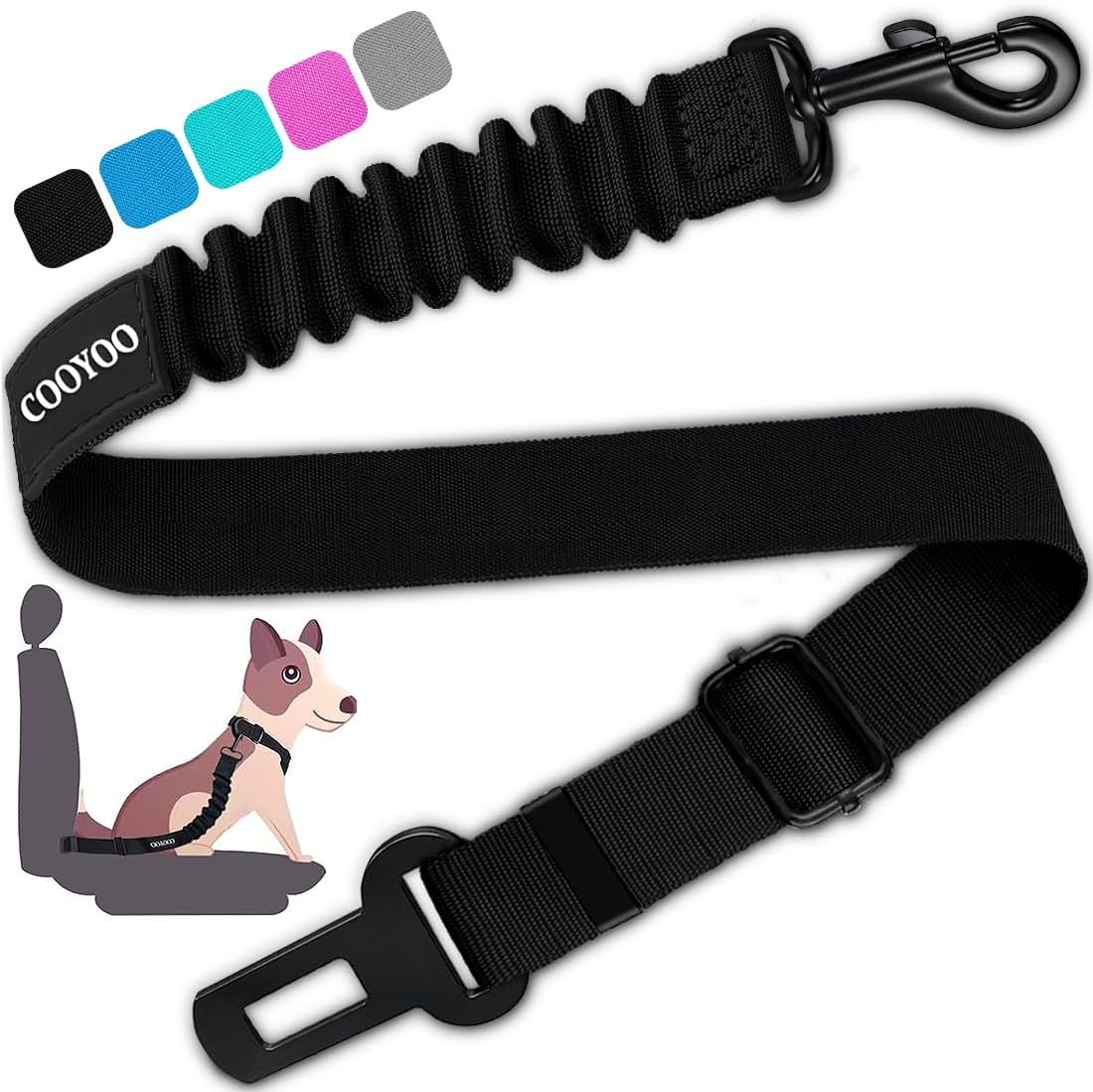 Dog Seat Belt, Durability Retractable Dog Car Harness Adjustable Dog Seat Belt for Vehicle Nylon Pet Safety Seat Belts Heavy Duty & Elastic (1 Pack Black)