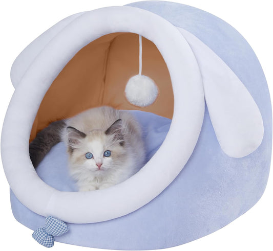 Cute Cat Bed for Indoor Cats, Warm Soft Cave Fit for Cat up to 16 Lb and Puppy, Big Ear, M