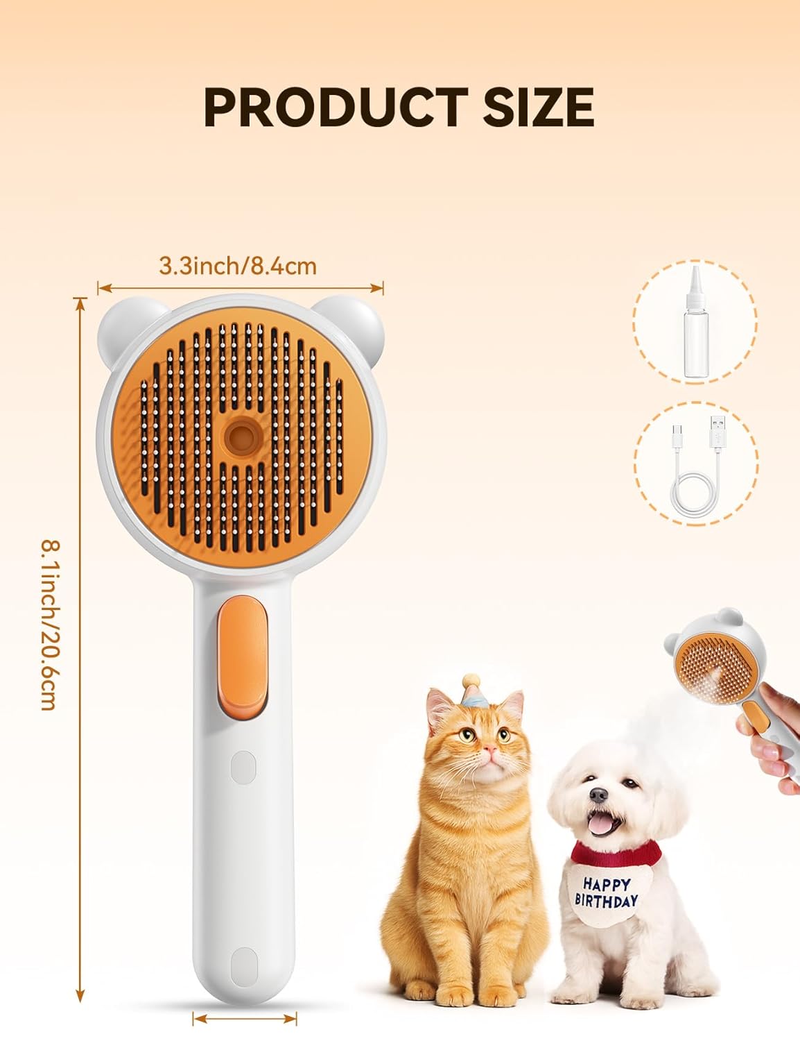 Pet Steam Brush for Dogs & Cats, Dual Speed Spray USB Rechargeable Grooming Supplies, Brush for Shedding Suitable for All Long- and Short-Haired Pets