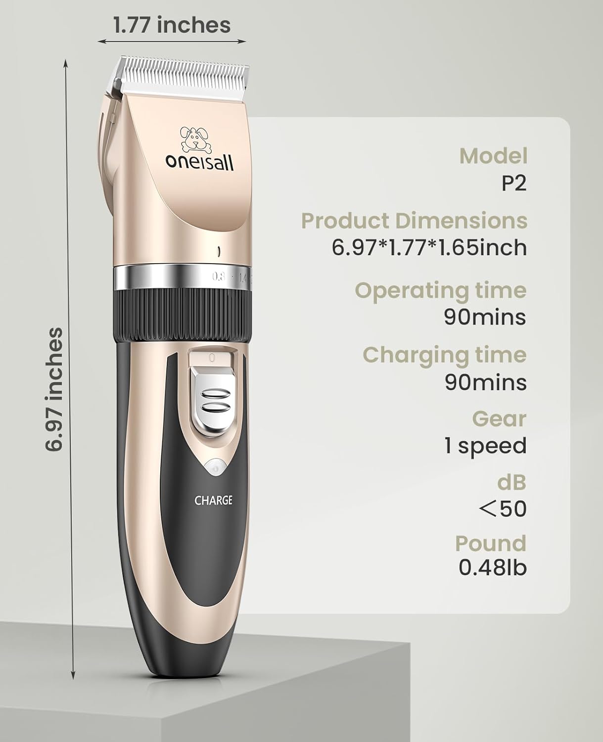 Dog Clipper Low Noise, Dog Grooming Kit with Rechargeable, Pet Shaver Cordless Electric Quiet Hair Clipper Set for Dogs Cats Pets(Gold)