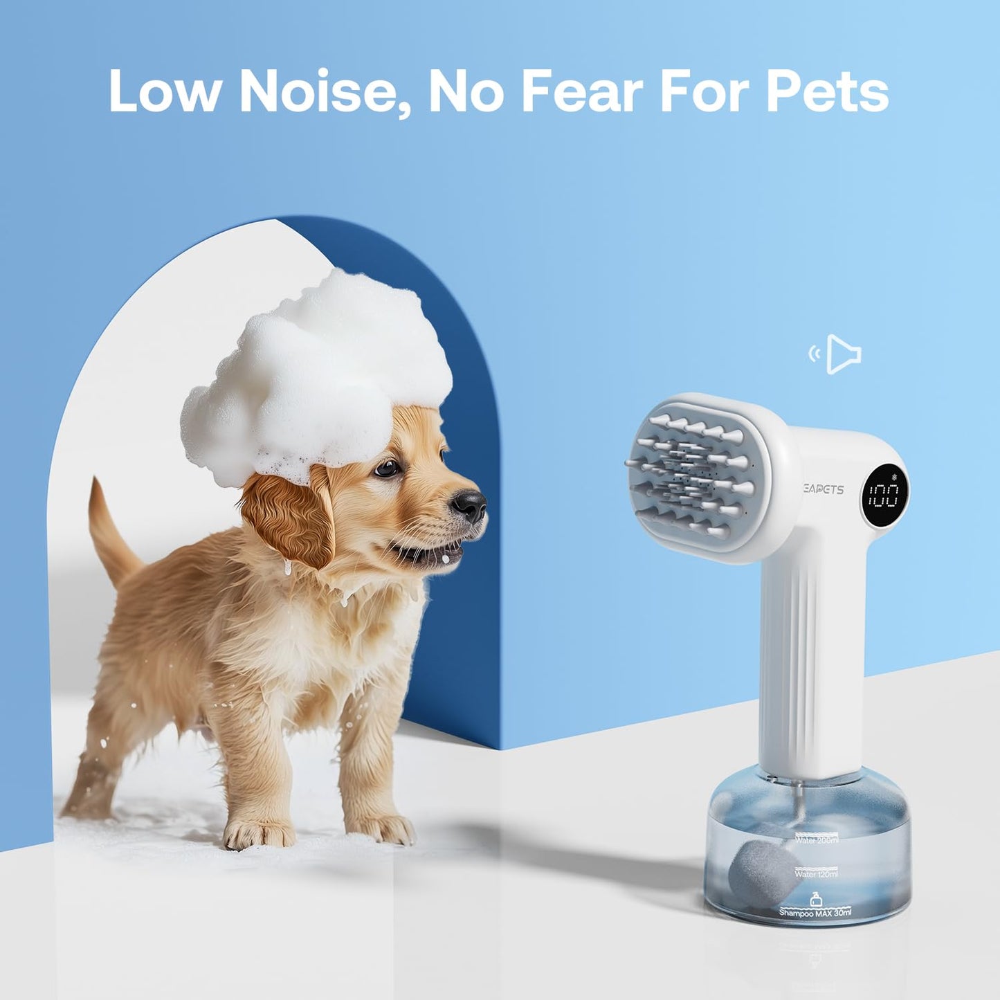 Electric Dog Shampoo Dispenser with Shampoo Brush, Shampoo Foamer for Dogs Bathing, Massaging and Grooming, Two Foaming Modes, Rechargeable Dog Foam Sprayer for Short and Long Haired Pet