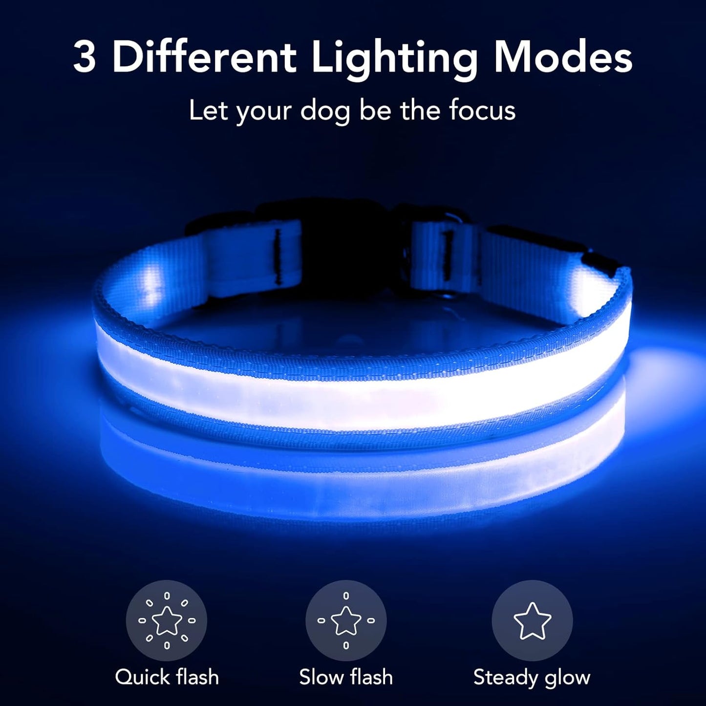 LED Dog Collar, Light up Dog Collar Adjustable USB Rechargeable Super Bright Safety Light Glowing Collars for Dogs(Medium,Blue)