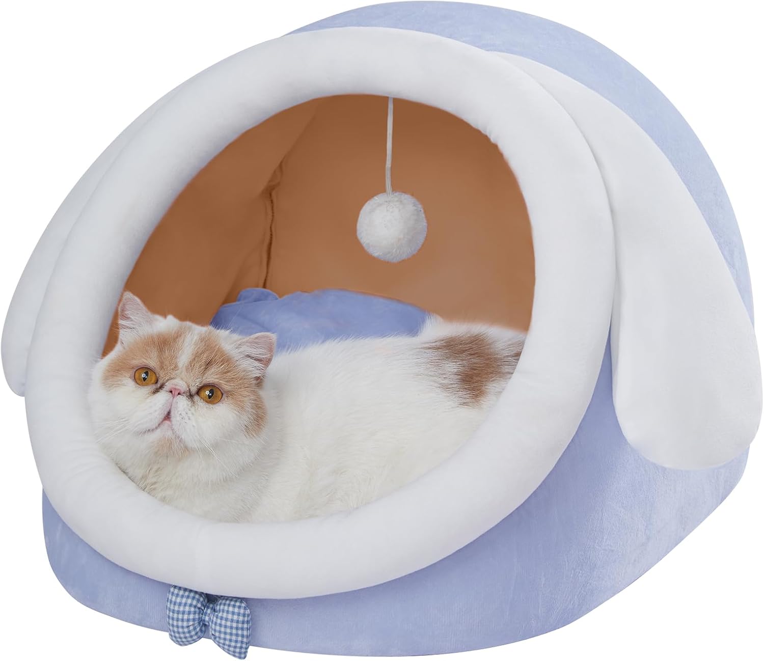Cute Cat Bed for Indoor Cats, Warm Soft Cave Fit for Cat up to 16 Lb and Puppy, Big Ear, M