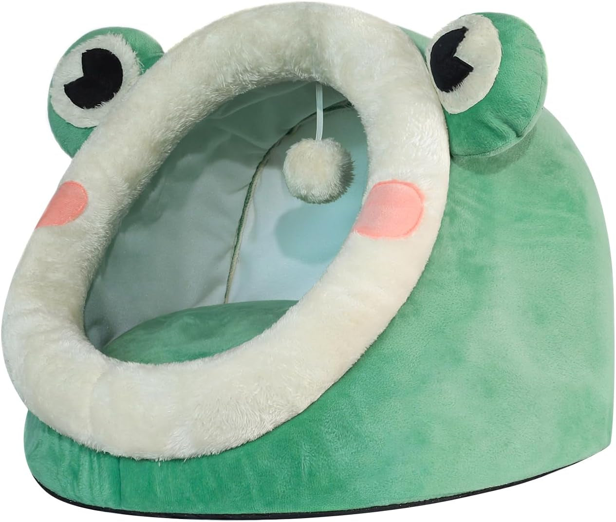 Cute Cat Bed, Indoor Lovely Velvet Igloo for Cat, Warm Cave Sleeping Nest Bed for Puppy and Kitten, Green Frog, S