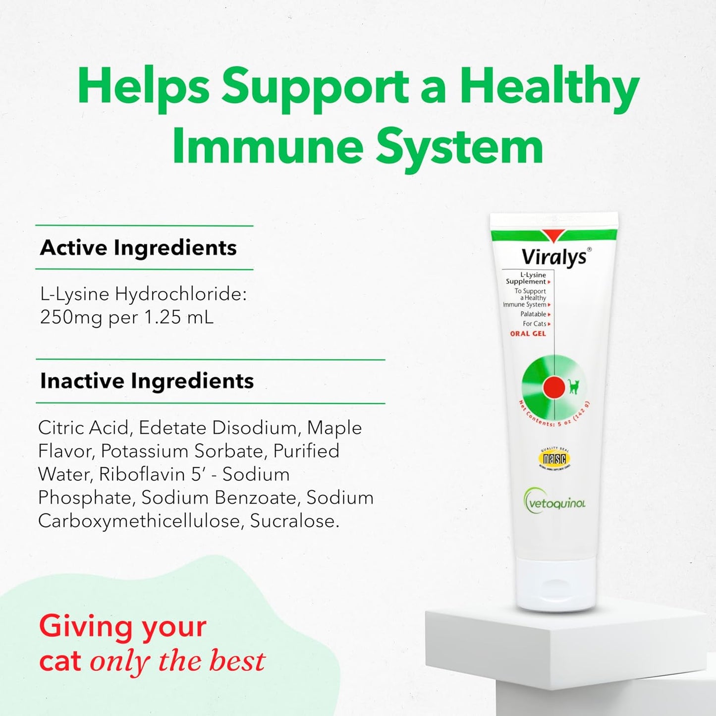 Viralys Daily L-Lysine Gel for Cats and Kittens, Maple Flavored Lysine Supplement for Cats and Kittens to Support Immune Health, Normal Eye Function and Respiratory Health, 5Oz