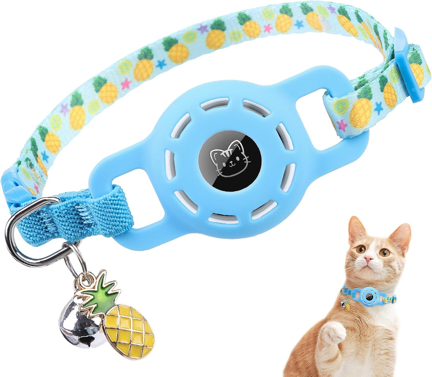 Airtag Cat Collar with Bells, Upgraded Safety Elastic Cat Collar with Airtag Cat Collar Holder, Anti-Lost Cat Collars for Girl Boy Cats, Anti-Suffocation Kitty Puppy Collars