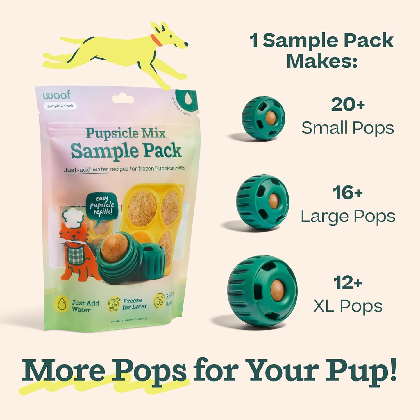 Pupsicle Mix Sample Pack - Easy-To-Make DIY Pupsicle Refills - Delicious Mix for the Pupsicle Interactive Dog Toy - with Bacon & Cheese, Calming, Balanced Belly, and Dental Mix - 4 Pack Sampler