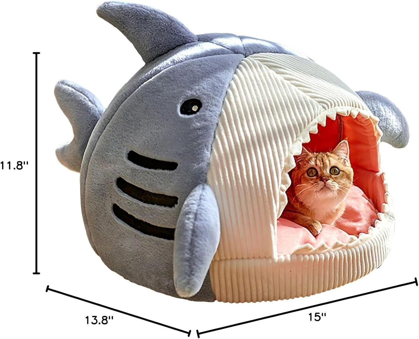 Shark-Shaped Kennel Kitten Bed Hideout House Warm Soft Comfortable Semi-Closed Cat Dog Nest Blue