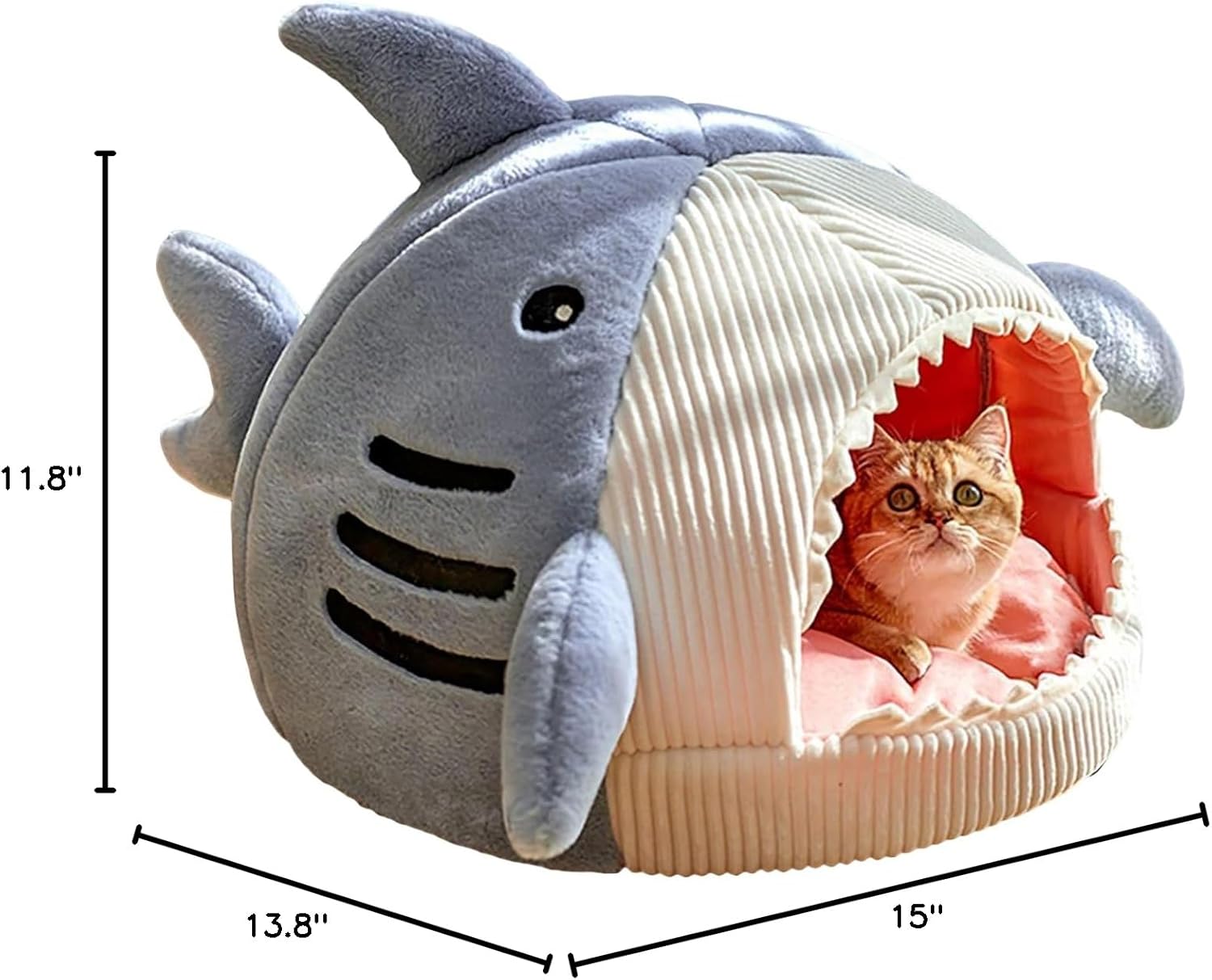 Shark-Shaped Kennel Kitten Bed Hideout House Warm Soft Comfortable Semi-Closed Cat Dog Nest Blue