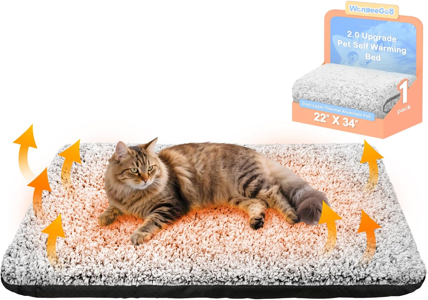 Self Warming Cat Bed, Heated Cat Bed, Plush Self-Heating Pet Mat for Crate, Floor, with Removable Washable Cover, Non-Slip, 15"X19"