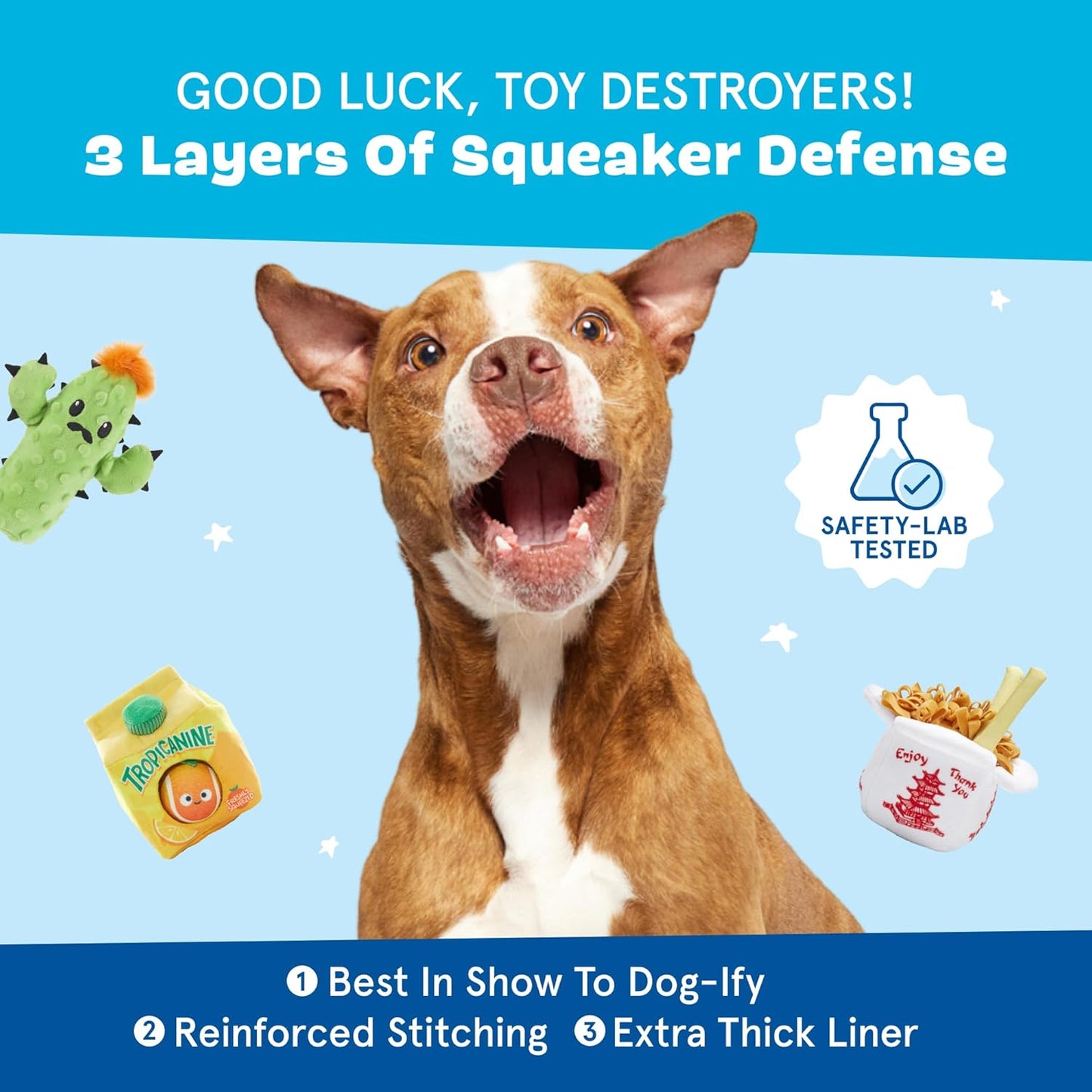 2 in 1 Interactive Plush Dog Toy - Rip and Reveal Toy for Dogs and Puppies - Stimulating Squeaky Pet Toys | Consuela Cactus (Small)