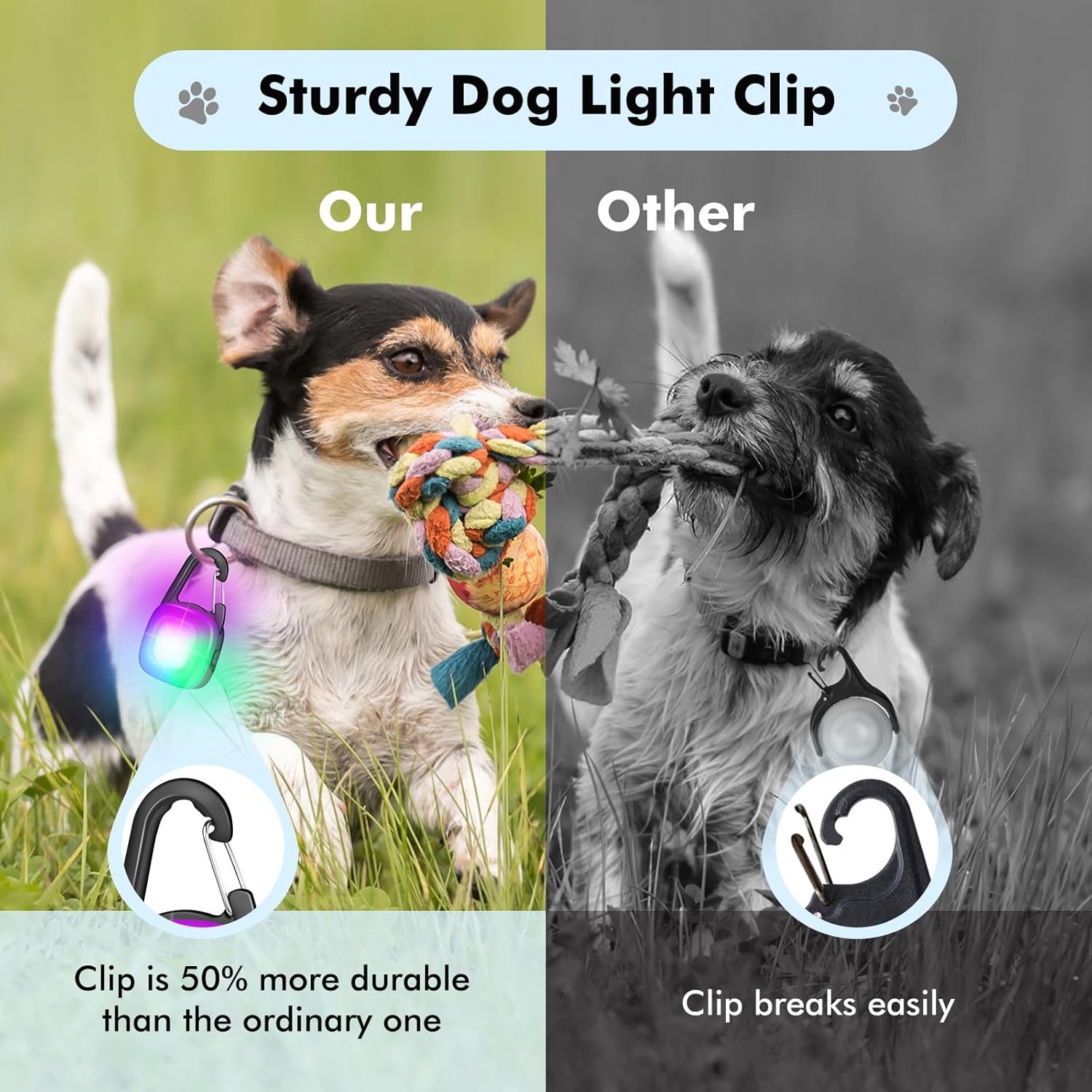 2 Pack LED Rechargeable Safety Dog Collar Light Clip with 4 Modes, Waterproof, Great for Night Walking