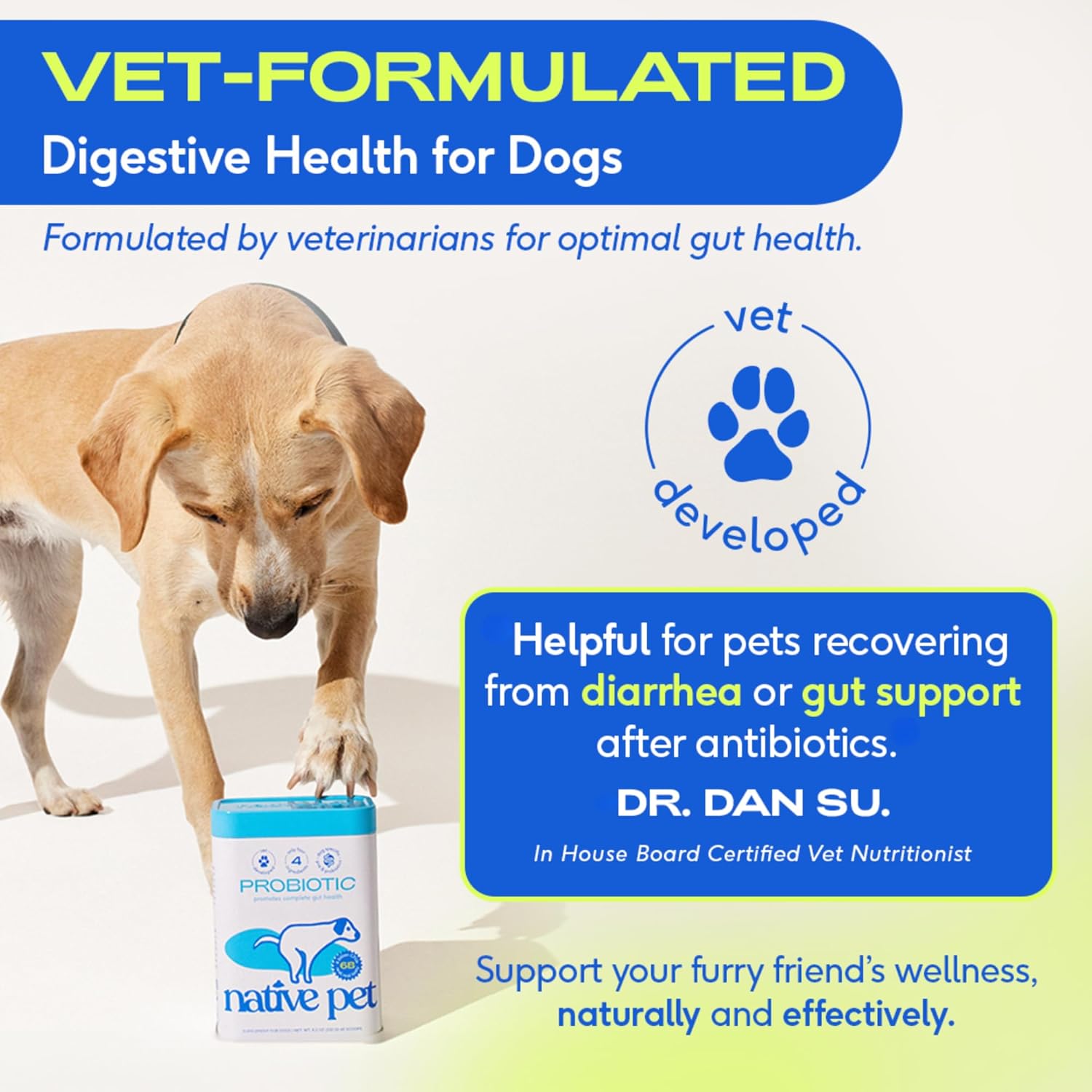 Probiotics for Dogs - Dog Probiotics Powder for Digestive Health, Gut Support, & Immune Boost – Vet-Formulated Powder for Maximum Potency with Digestive Enzymes & Prebiotics - 30 Scoops