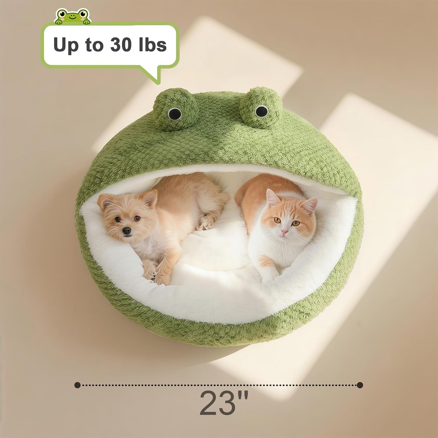 Cute Cat Beds Kitten Beds, Soft Small Dog Beds, Washable Pet Beds for Puppy and Kitty, Funny Frog Cat Cave, 23 Inches