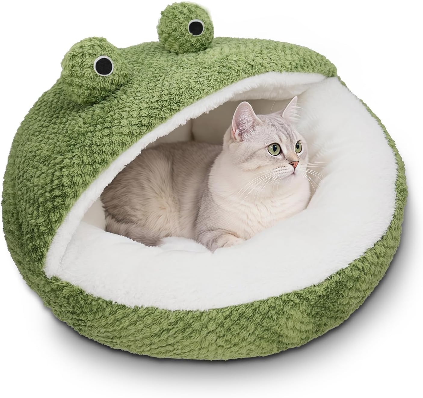 Cute Cat Beds Kitten Beds, Soft Small Dog Beds, Washable Pet Beds for Puppy and Kitty, Funny Frog Cat Cave, 23 Inches