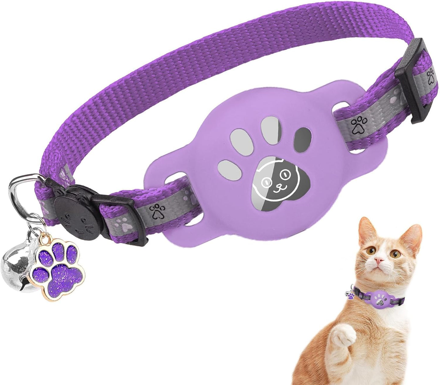 Airtag Cat Collar with Bells, Upgraded Safety Elastic Cat Collar with Airtag Cat Collar Holder, Anti-Lost Cat Collars for Girl Boy Cats, Anti-Suffocation Kitty Puppy Collars