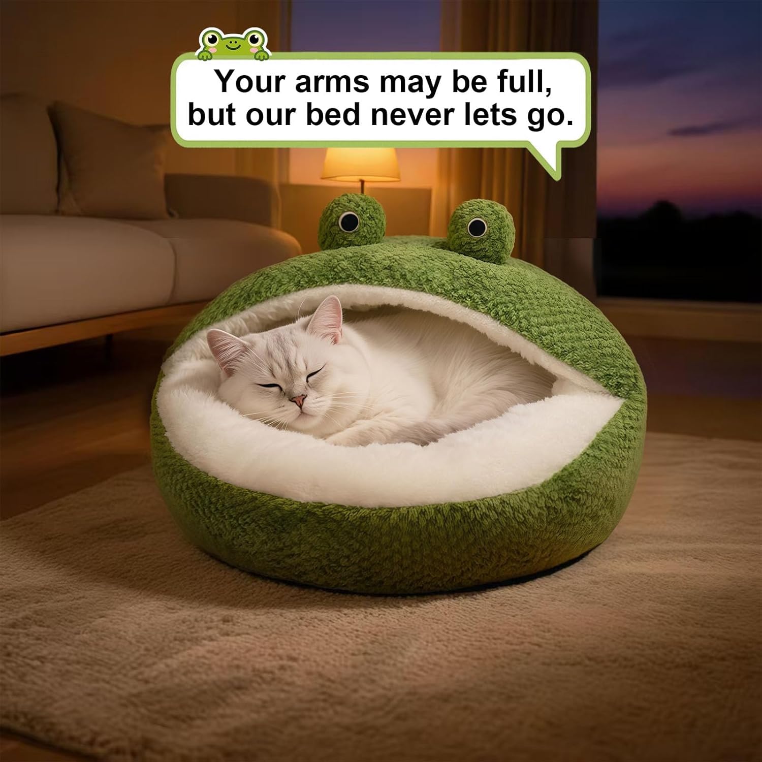 Cute Cat Beds Kitten Beds, Soft Small Dog Beds, Washable Pet Beds for Puppy and Kitty, Funny Frog Cat Cave, 23 Inches