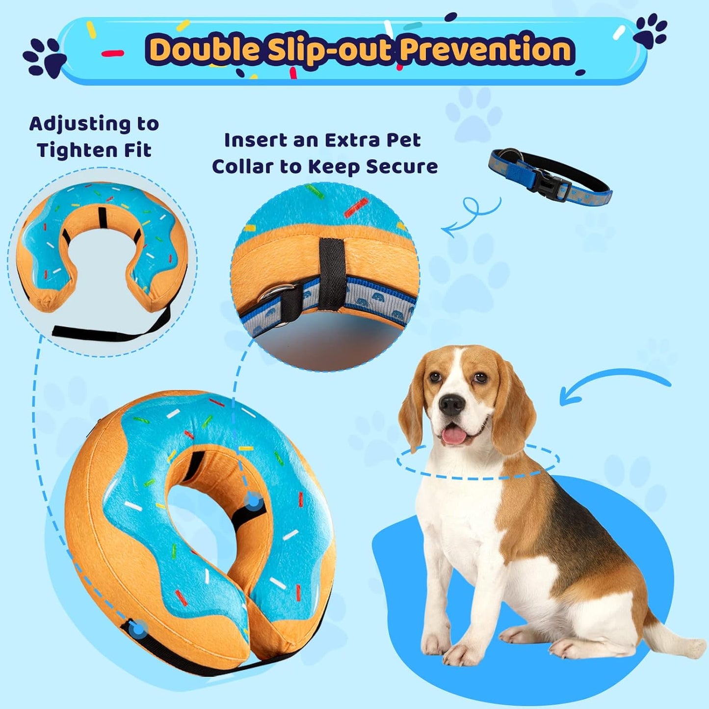 Donut Inflatable Collar for Dogs and Cats, Soft Recovery Dog Cone after Surgery, Protective Pet Neck Cone for Small, Medium, Large Dogs, Not Block Vision (Blue, M)