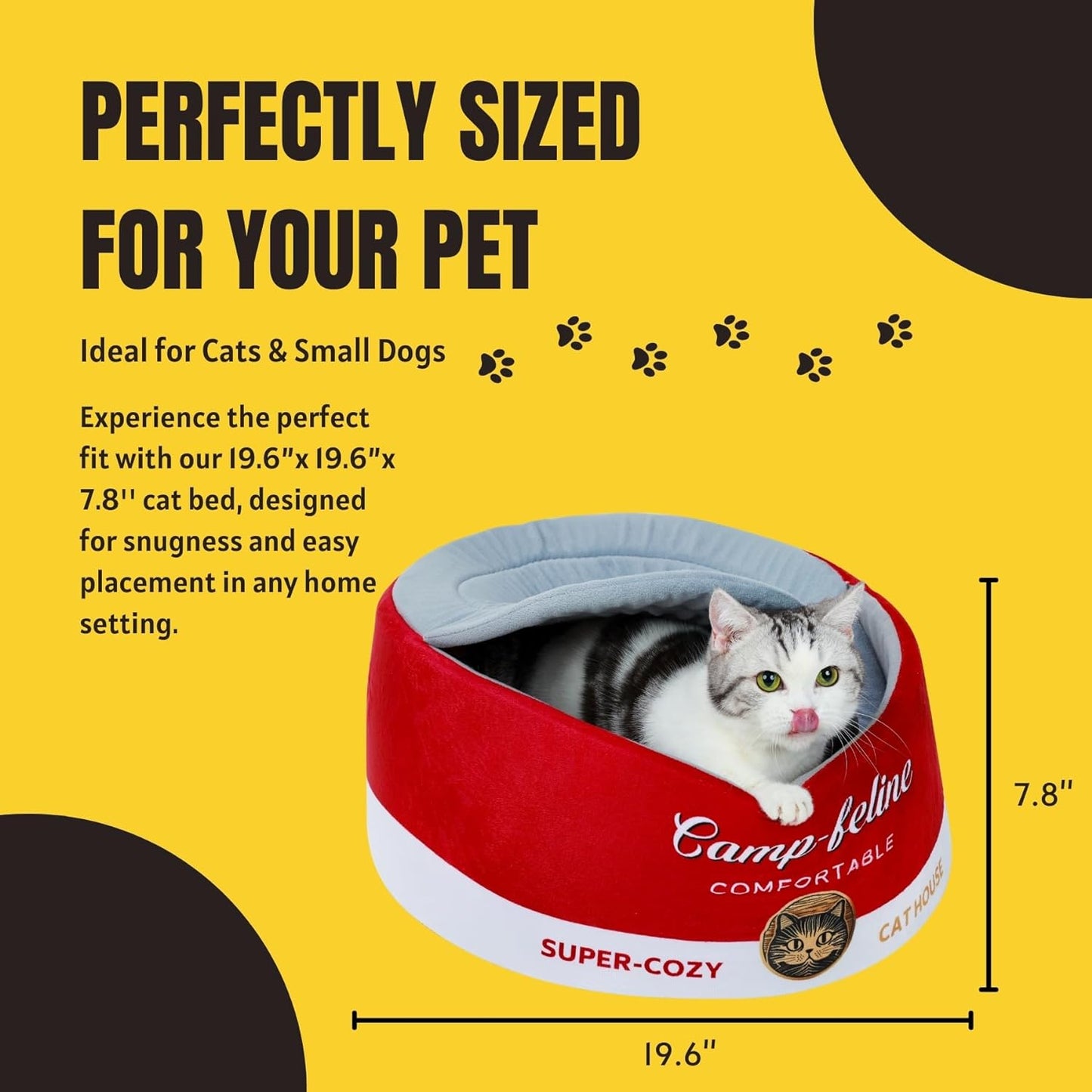 Soup Can-Shaped Cat Bed with Privacy Cover - Comfortable Cushion for Cats & Small Dogs