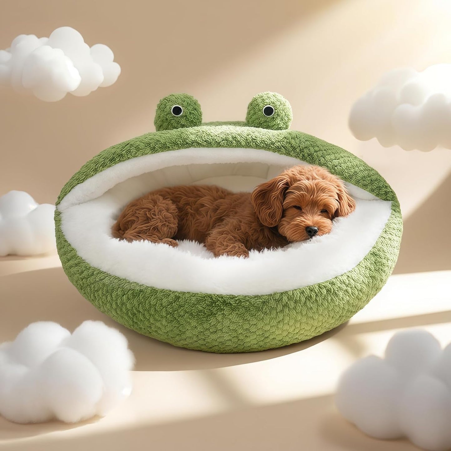 Cute Cat Beds Kitten Beds, Soft Small Dog Beds, Washable Pet Beds for Puppy and Kitty, Funny Frog Cat Cave, 23 Inches