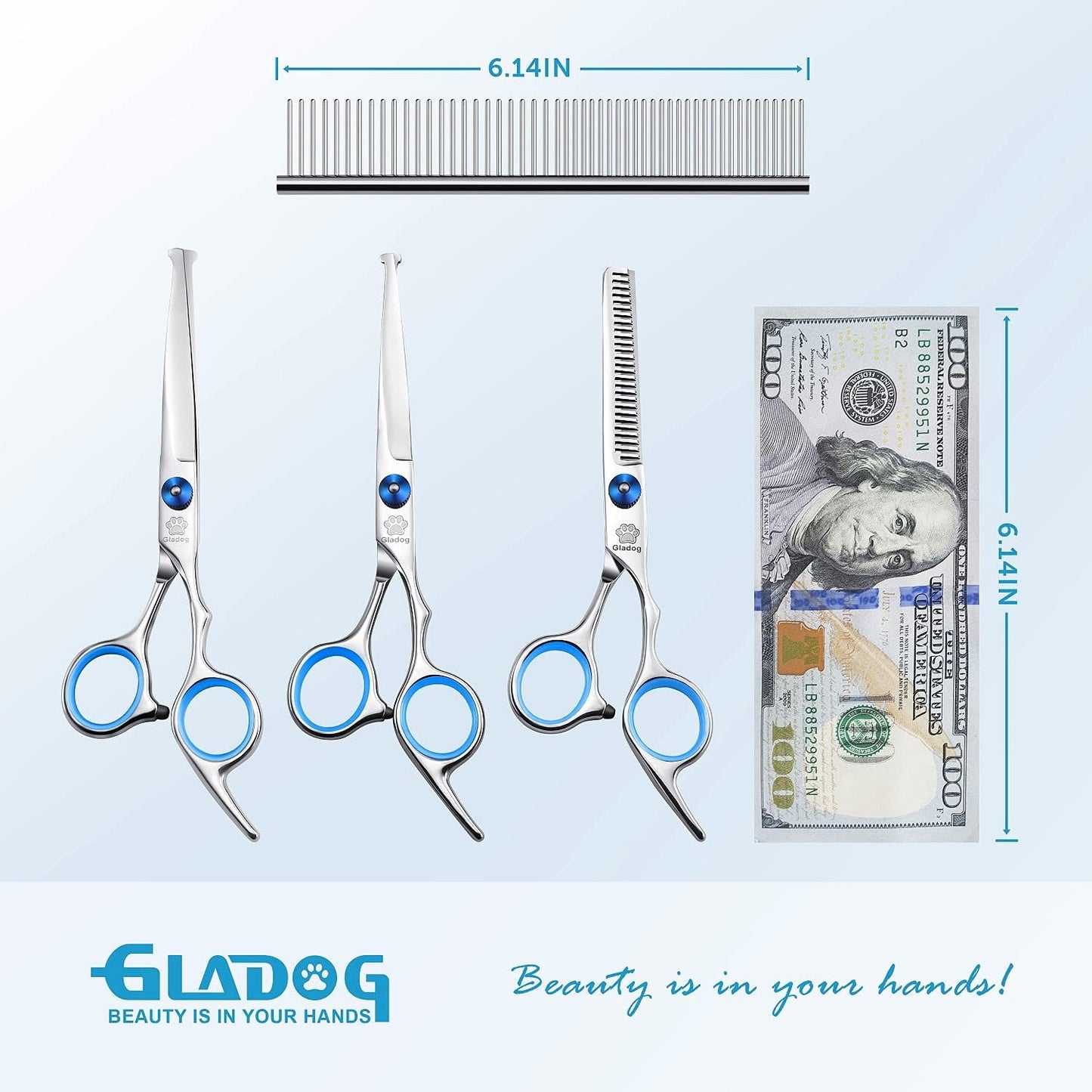Professional 5 in 1 Grooming Scissors Set with Safety round Tips, Sharp and Heavy-Duty Pet Grooming Shears