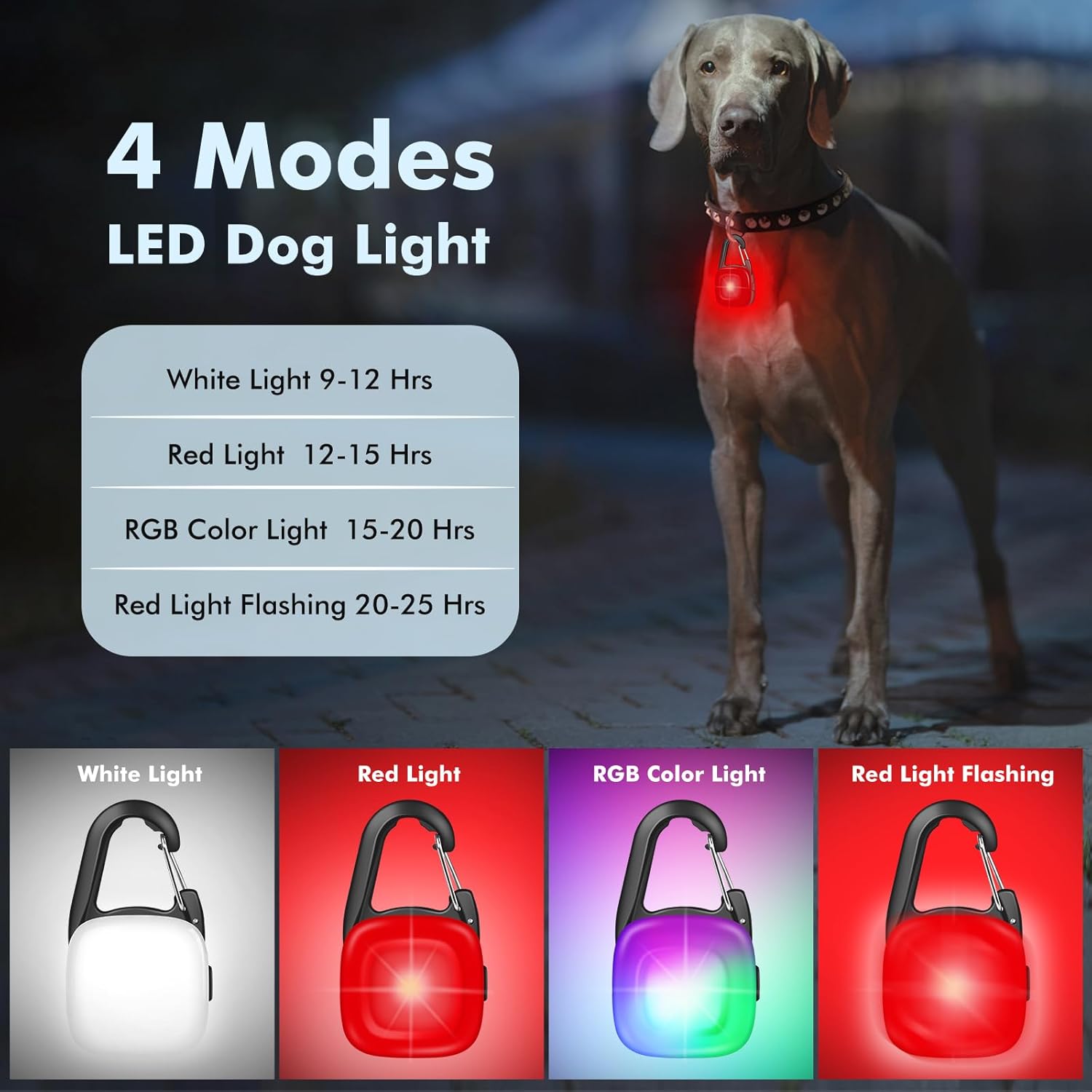 2 Pack LED Rechargeable Safety Dog Collar Light Clip with 4 Modes, Waterproof, Great for Night Walking