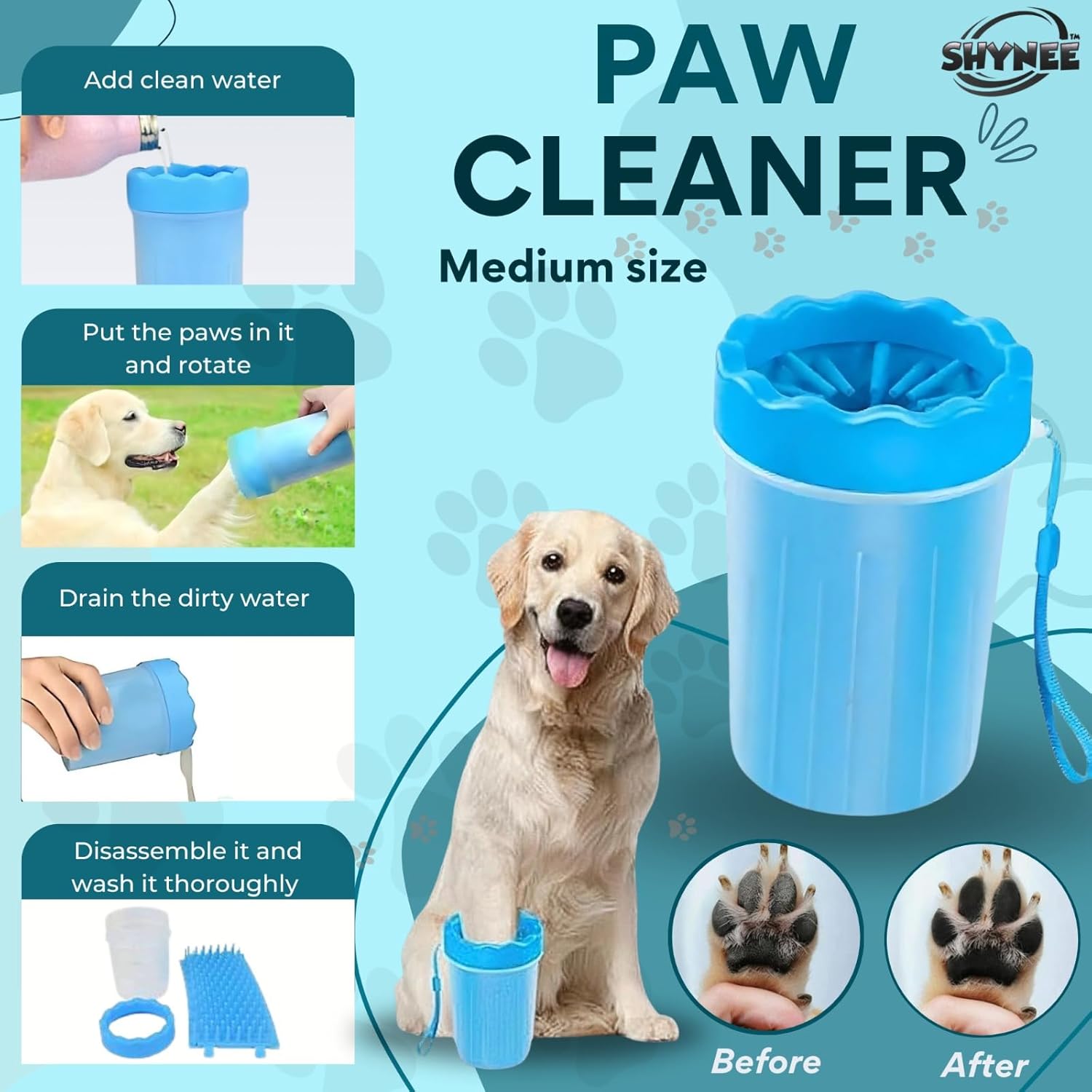 8Pcs Dog Grooming Kit - Dog Shampoo Brush | Washing Gloves | Adjustable Dog Bath Brush | DOG Paw Cleaner | 2X 360 Toothbrush | Scrubber with Handle for Bath & Massage - a Complete Pet Grooming Kit