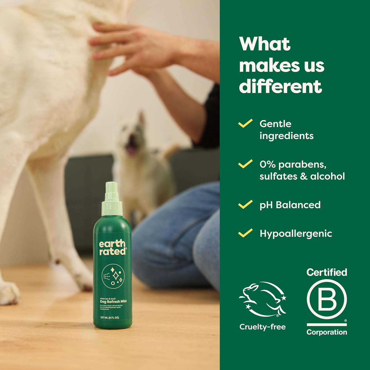 Dog Deodorizing Conditioner Spray, for All Coat Types, Refreshing White Tea & Basil Scent, 8 Oz