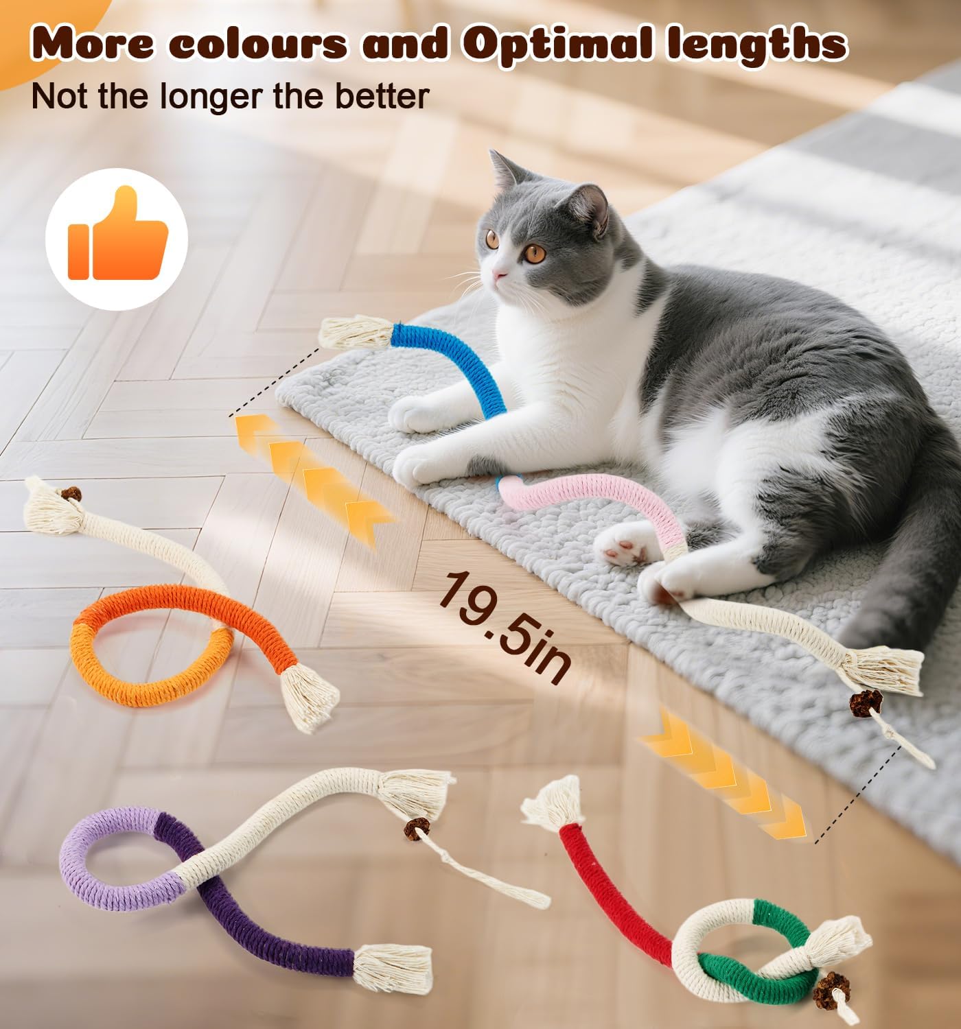 Cat Chew Ropes 4Pcs, Cat Toys for Indoor Cats with Refillable Natural Catnip, Safe Teeth Cleaning Chew Toys(19.5 Inches)