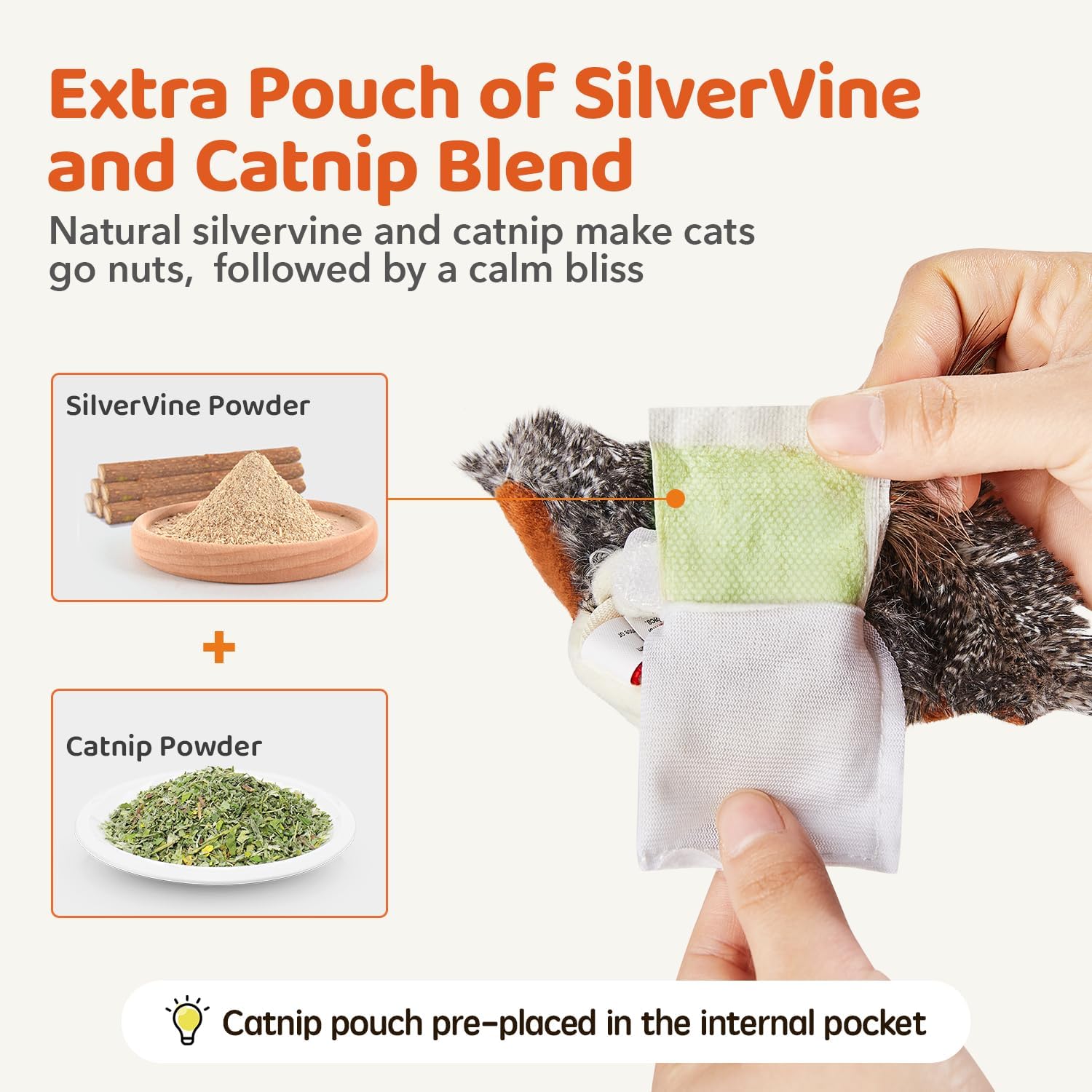 Cat Toys Rechargeable Flapping Bird Sparrow, Lifelike Chirp Tweet, Touch Activated Cat Toy, Catnip Toy