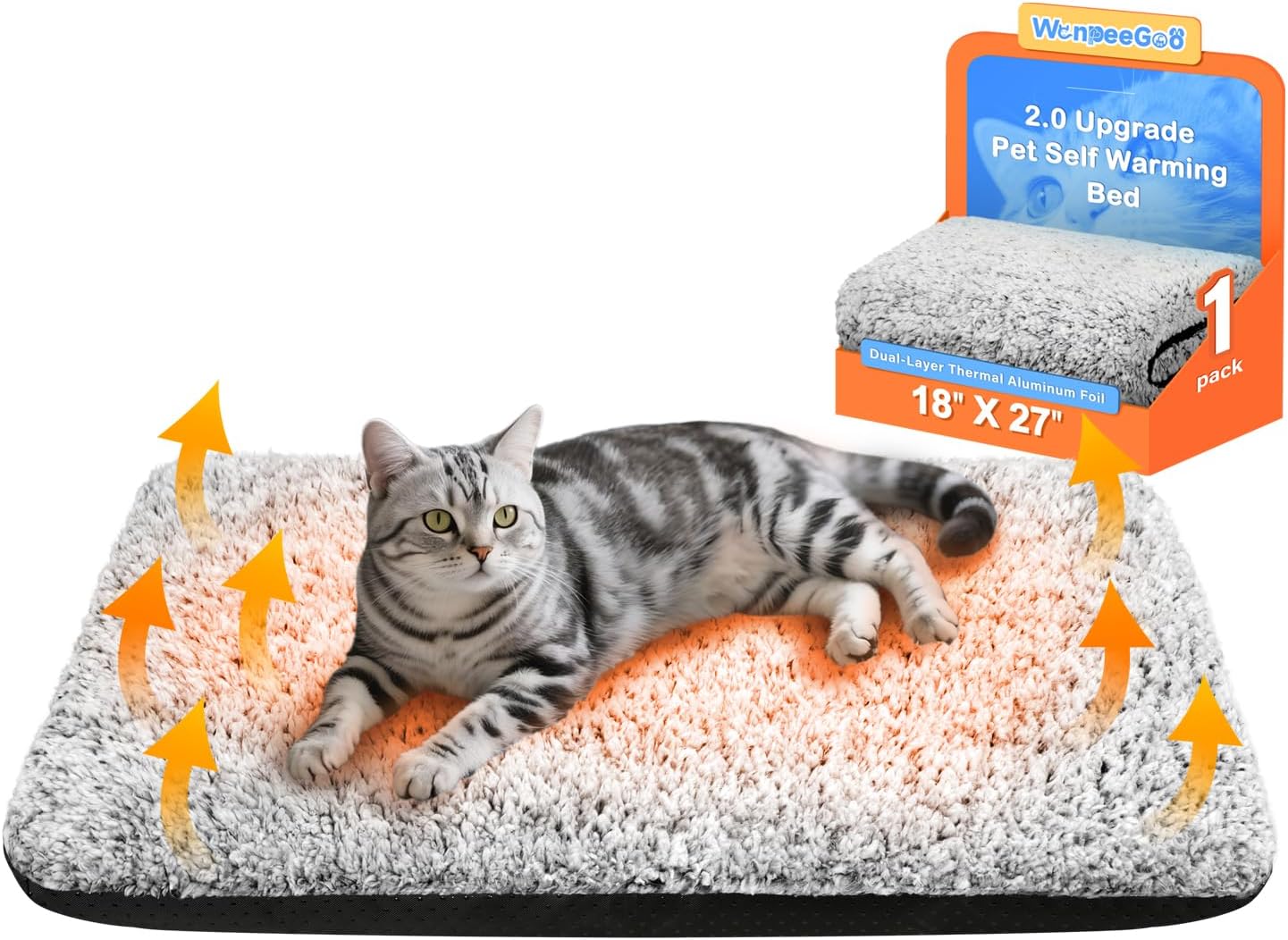 Self Warming Cat Bed, Heated Cat Bed, Plush Self-Heating Pet Mat for Crate, Floor, with Removable Washable Cover, Non-Slip, 15"X19"