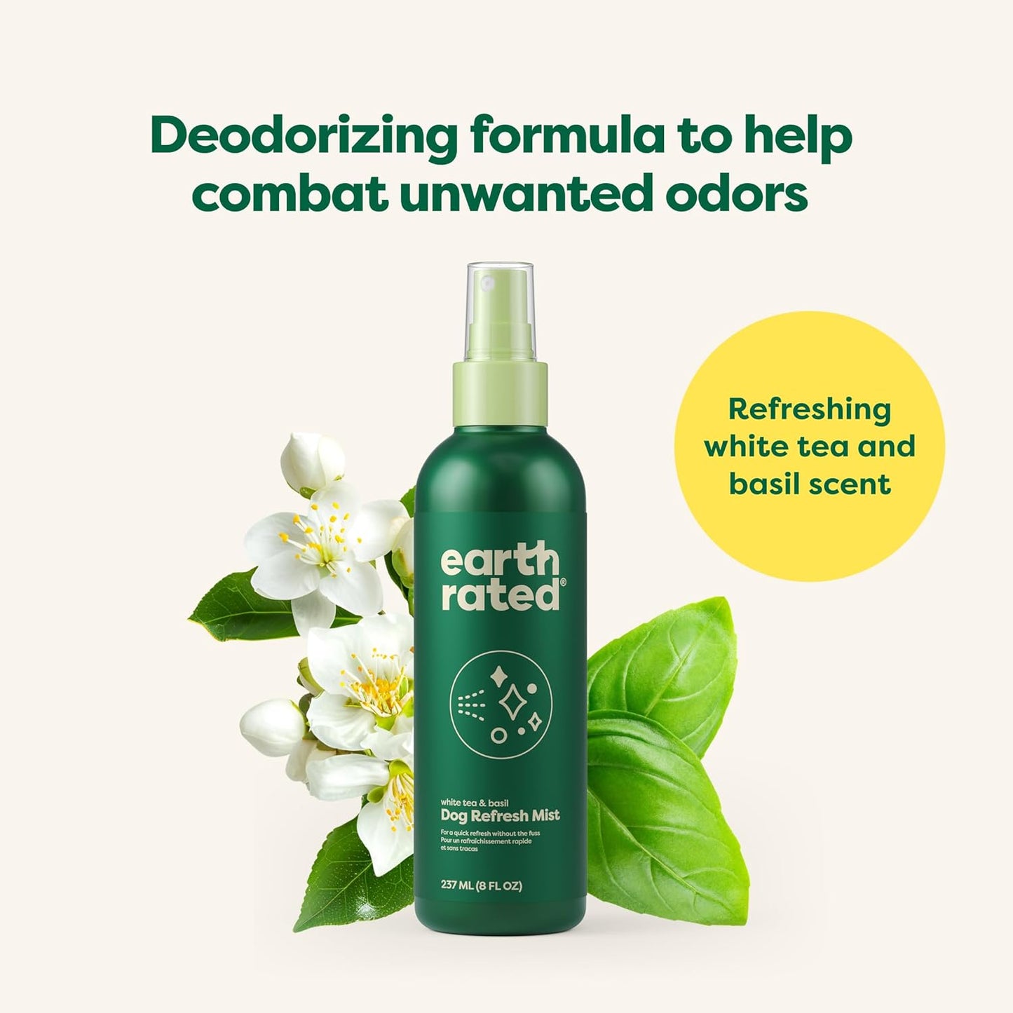 Dog Deodorizing Conditioner Spray, for All Coat Types, Refreshing White Tea & Basil Scent, 8 Oz