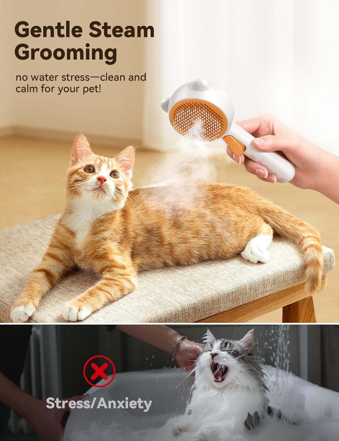 Pet Steam Brush for Dogs & Cats, Dual Speed Spray USB Rechargeable Grooming Supplies, Brush for Shedding Suitable for All Long- and Short-Haired Pets