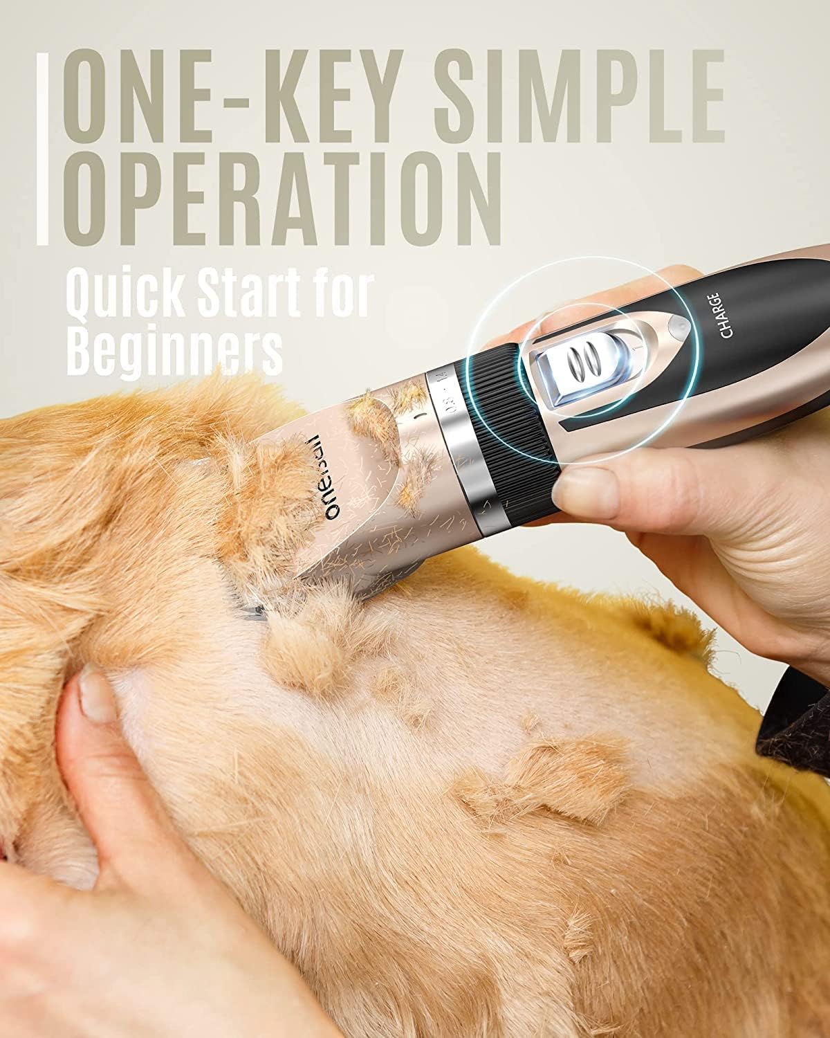 Dog Clipper Low Noise, Dog Grooming Kit with Rechargeable, Pet Shaver Cordless Electric Quiet Hair Clipper Set for Dogs Cats Pets(Gold)