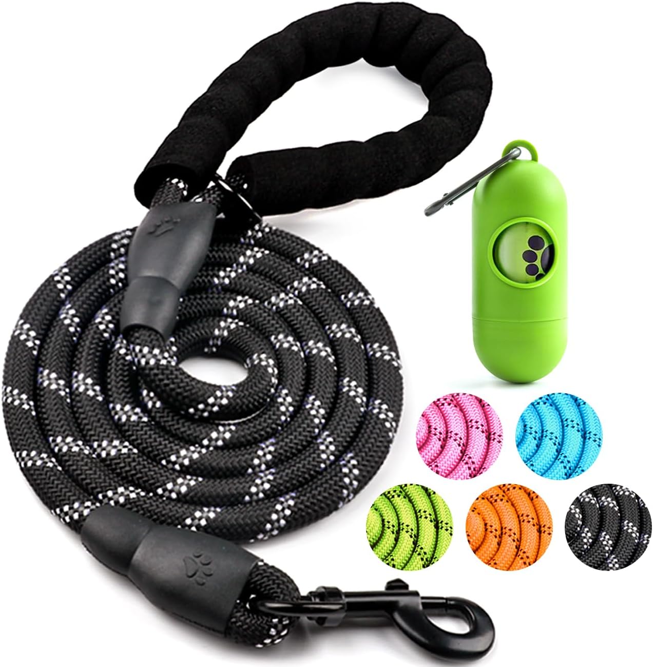Dog Leash 6 FT Heavy Duty - Comfortable Padded Handle - 1/2 Inch Reflective Dog Leash for Medium Large Dogs with Poo Bag Dispenser