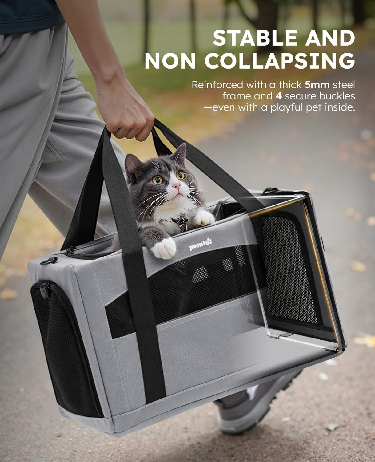 Cat Carrier Stable, Pet Carrier Breathable and Portable, Cat Carriers Bag with Scientific Hidden Partition, Carriers for Cat under 5Kg, Dog Carrier Suitable for Travel and Outing, Gray